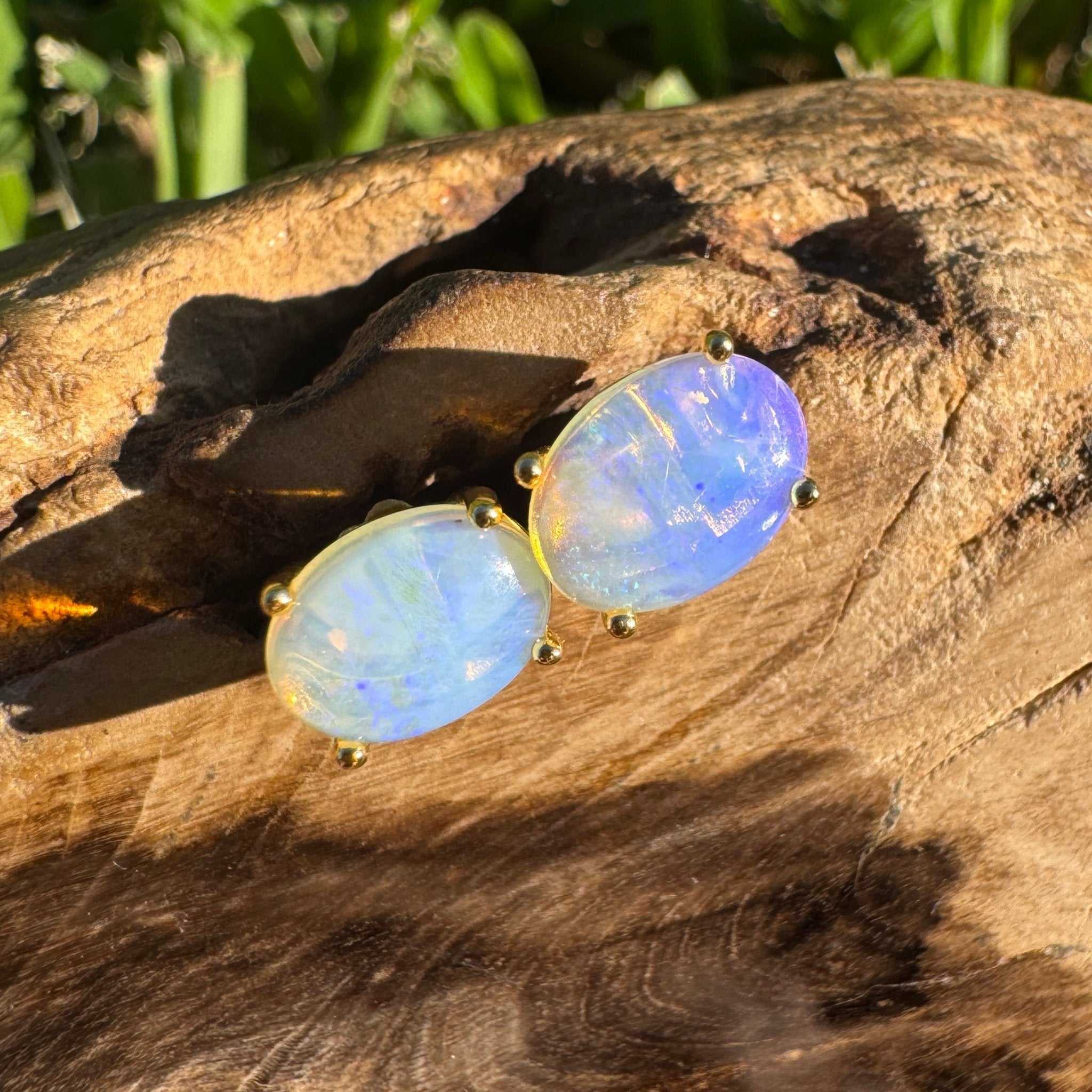 1.7ct Coober Pedy Opal Earrings ~ 'Magnetic Island Sunrise' | Yellow Gold Coated 925 Sterling Silver | Solid Australian Opal
