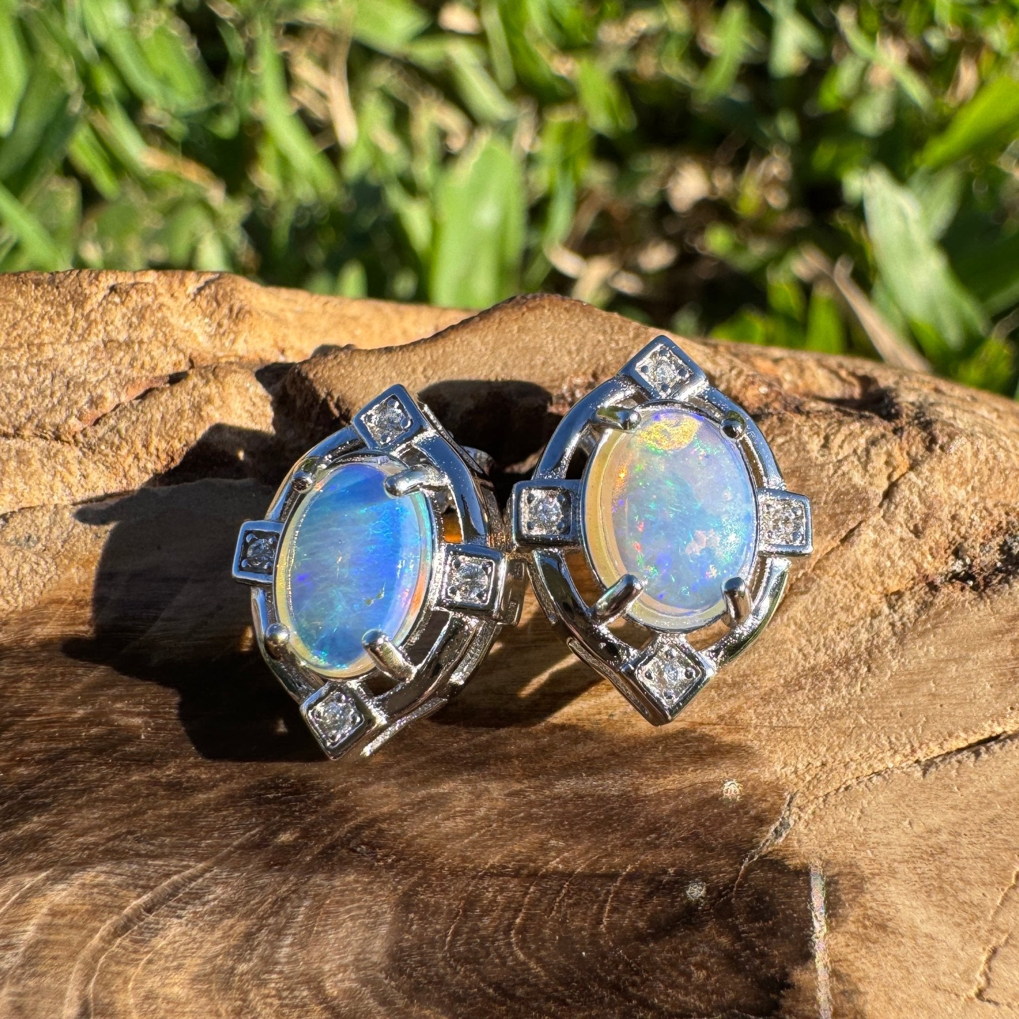 1.7ct Coober Pedy Opal Earrings ~ 'Mundaring Haze' | 925 Sterling Silver | Solid Australian Opal