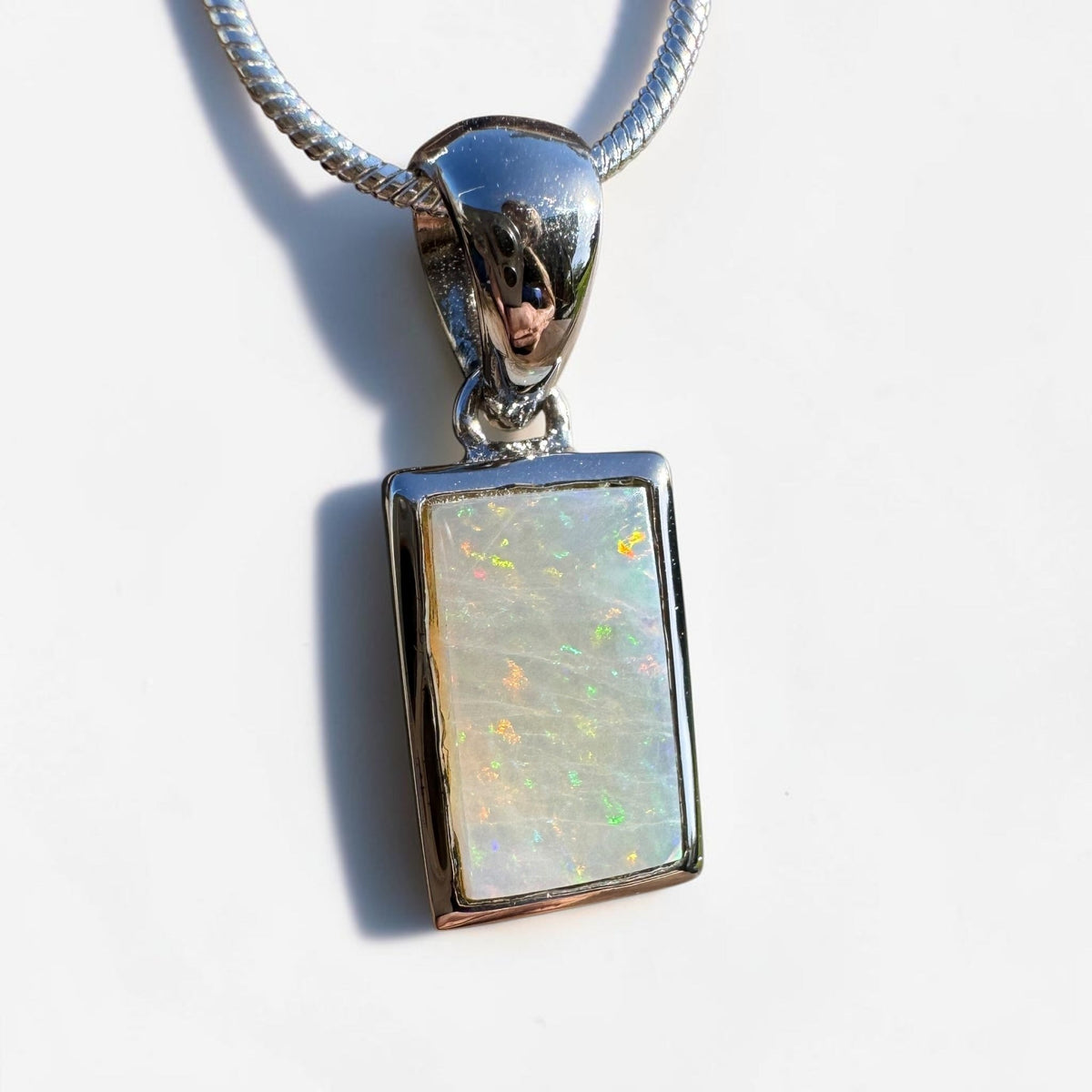 1.7ct Coober Pedy Opal Pendant Necklace ~ 'Eromanga Firelight' | 925 Sterling Silver | Solid Australian Opal