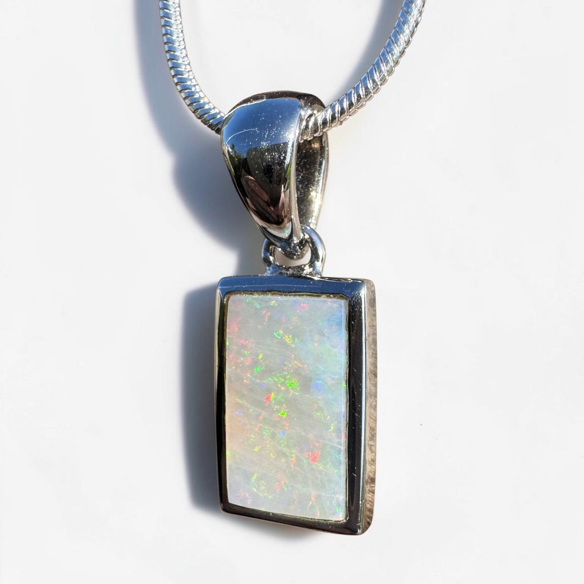 1.7ct Coober Pedy Opal Pendant Necklace ~ 'Eromanga Firelight' | 925 Sterling Silver | Solid Australian Opal