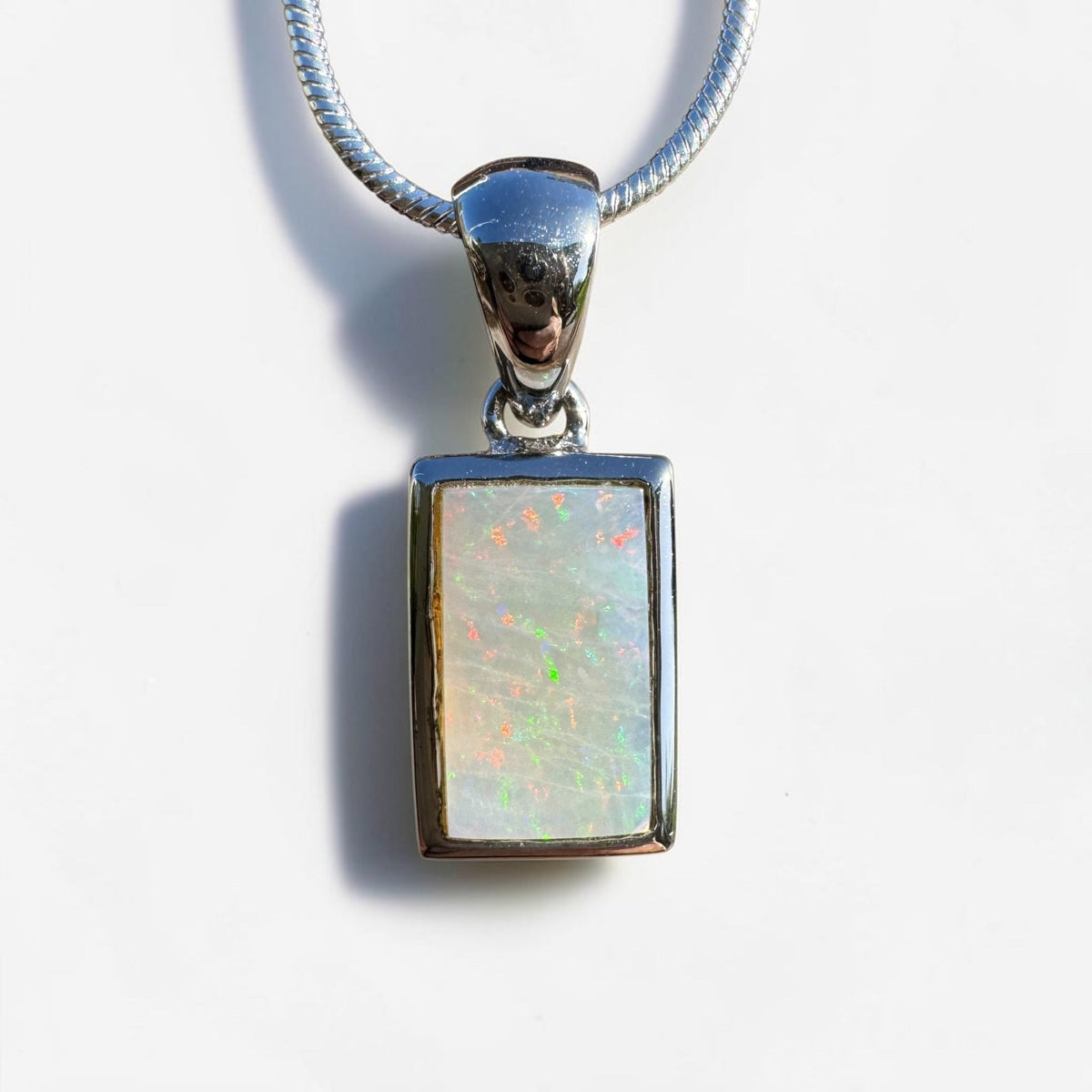 1.7ct Coober Pedy Opal Pendant Necklace ~ 'Eromanga Firelight' | 925 Sterling Silver | Solid Australian Opal