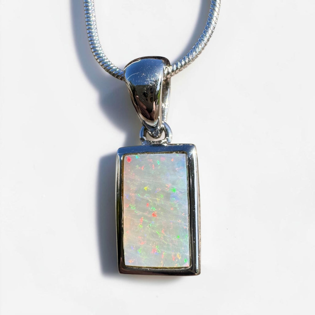 1.7ct Coober Pedy Opal Pendant Necklace ~ 'Eromanga Firelight' | 925 Sterling Silver | Solid Australian Opal