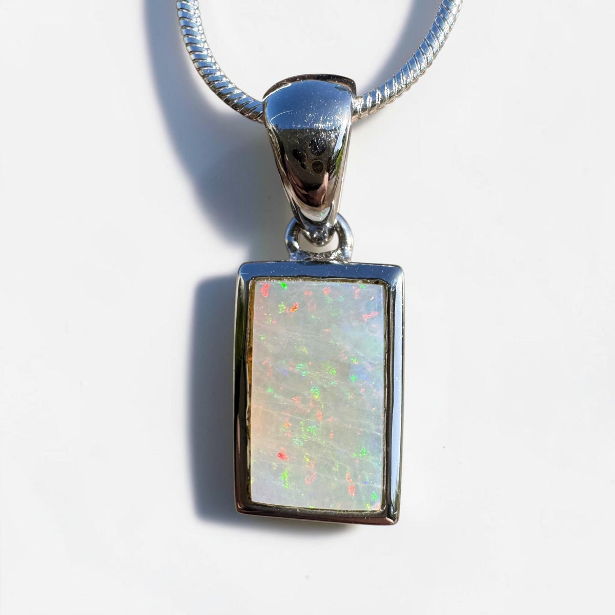 1.7ct Coober Pedy Opal Pendant Necklace ~ 'Eromanga Firelight' | 925 Sterling Silver | Solid Australian Opal