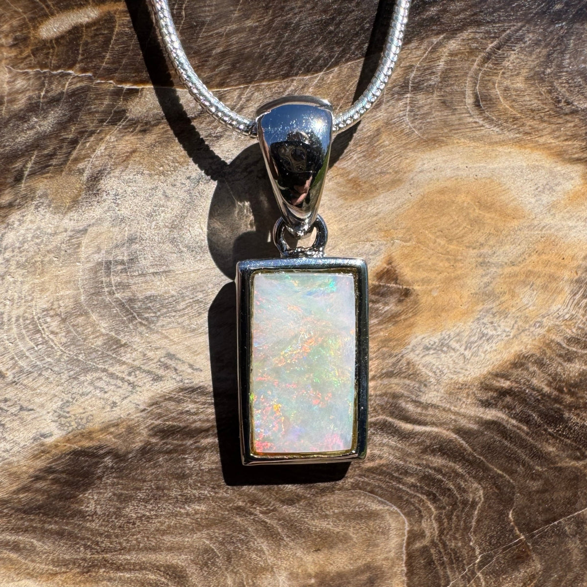 1.7ct Coober Pedy Opal Pendant Necklace ~ 'Omeo Firelight' | 925 Sterling Silver | Solid Australian Opal