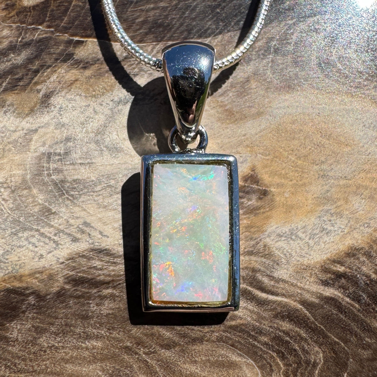 1.7ct Coober Pedy Opal Pendant Necklace ~ 'Omeo Firelight' | 925 Sterling Silver | Solid Australian Opal