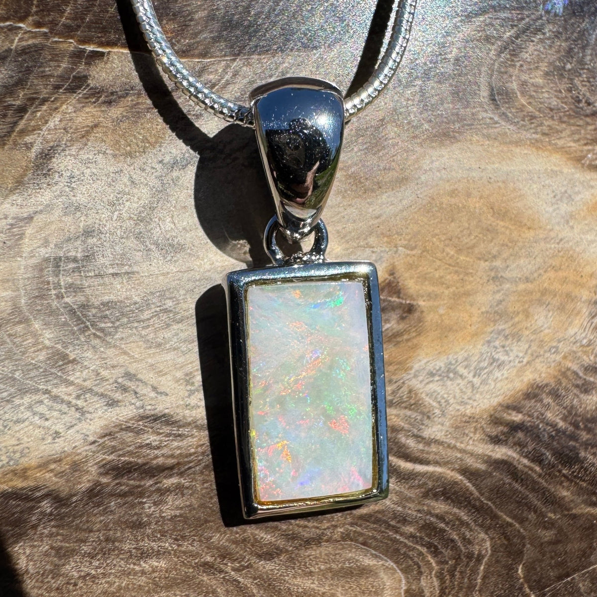 1.7ct Coober Pedy Opal Pendant Necklace ~ 'Omeo Firelight' | 925 Sterling Silver | Solid Australian Opal