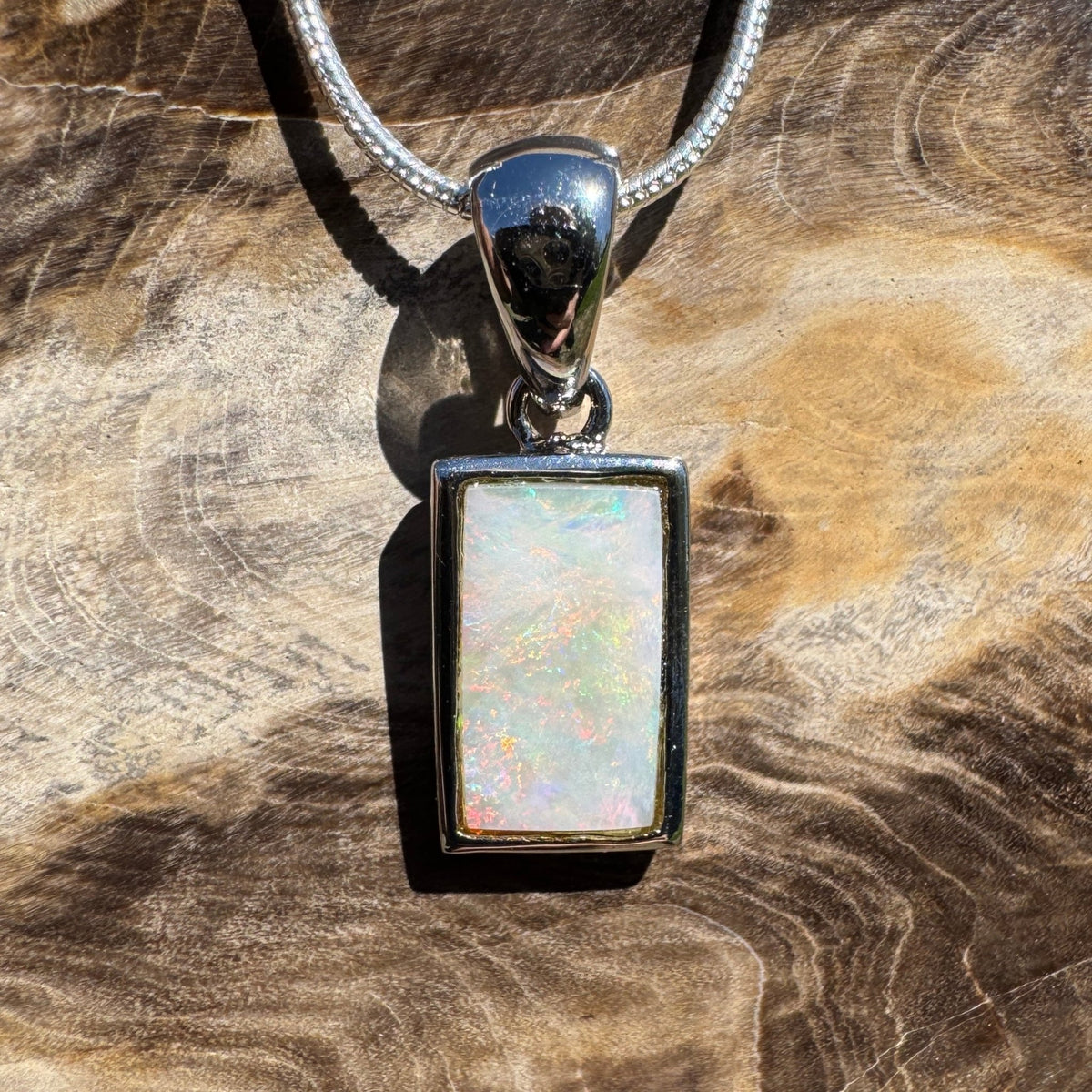 1.7ct Coober Pedy Opal Pendant Necklace ~ 'Omeo Firelight' | 925 Sterling Silver | Solid Australian Opal