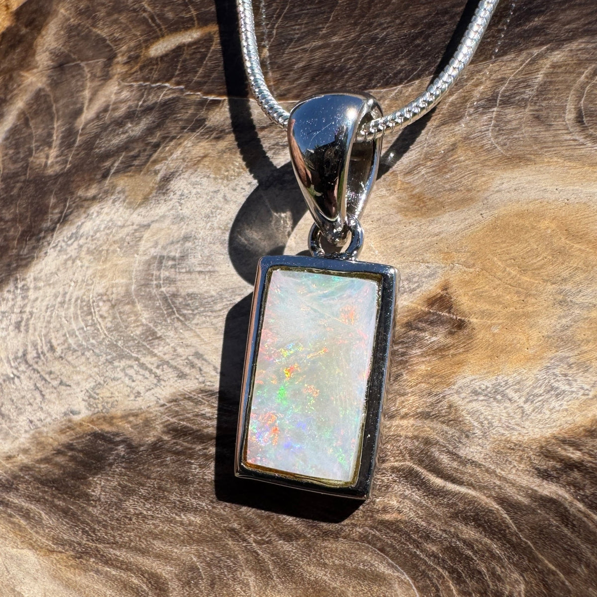 1.7ct Coober Pedy Opal Pendant Necklace ~ 'Omeo Firelight' | 925 Sterling Silver | Solid Australian Opal