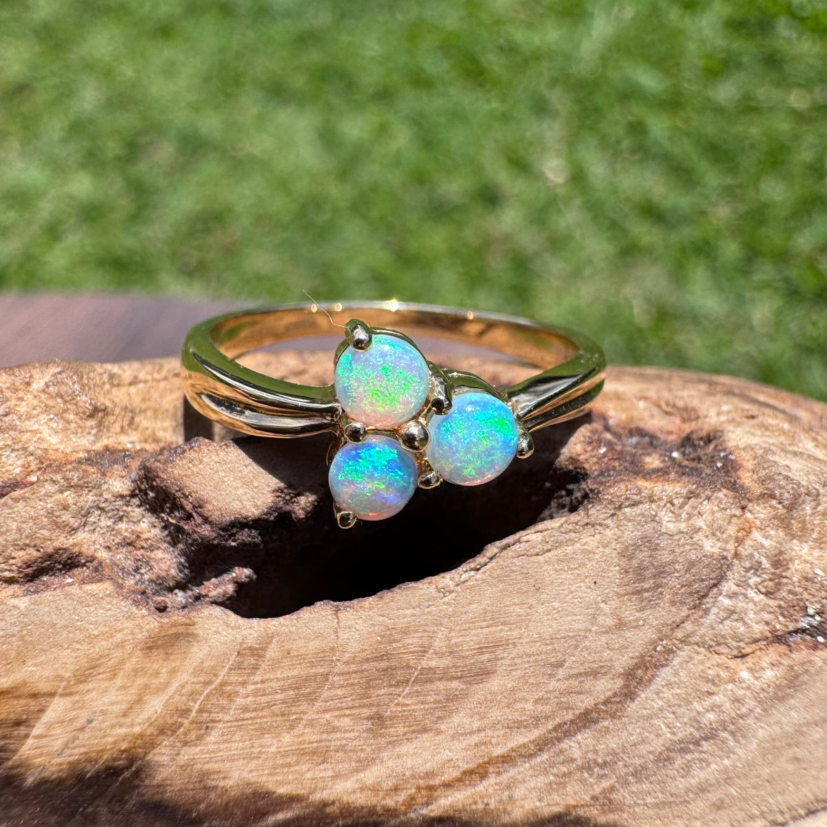 0.3ct Lightning Ridge Opal Ring ~ 'Kings Canyon Trio' | 14ct Yellow Gold | Solid Australian Opal