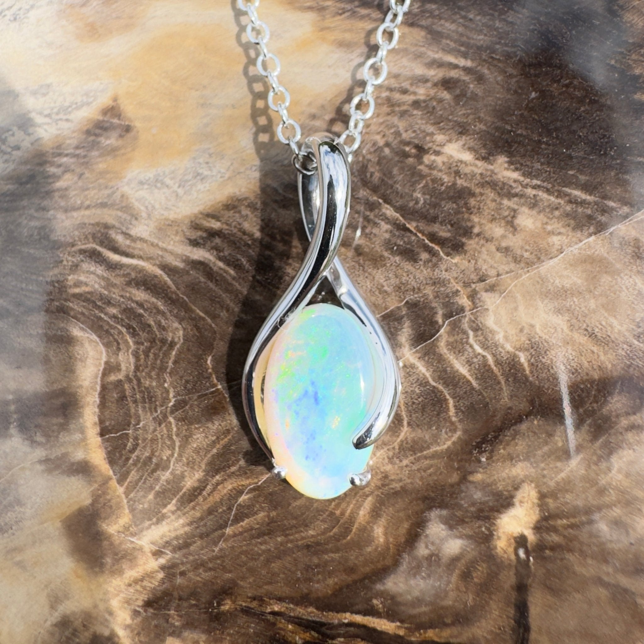1.8ct Coober Pedy Crystal Opal Pendant Necklace ~ 'Mossman Wildfire' | 925 Sterling Silver | Solid Australian Opal
