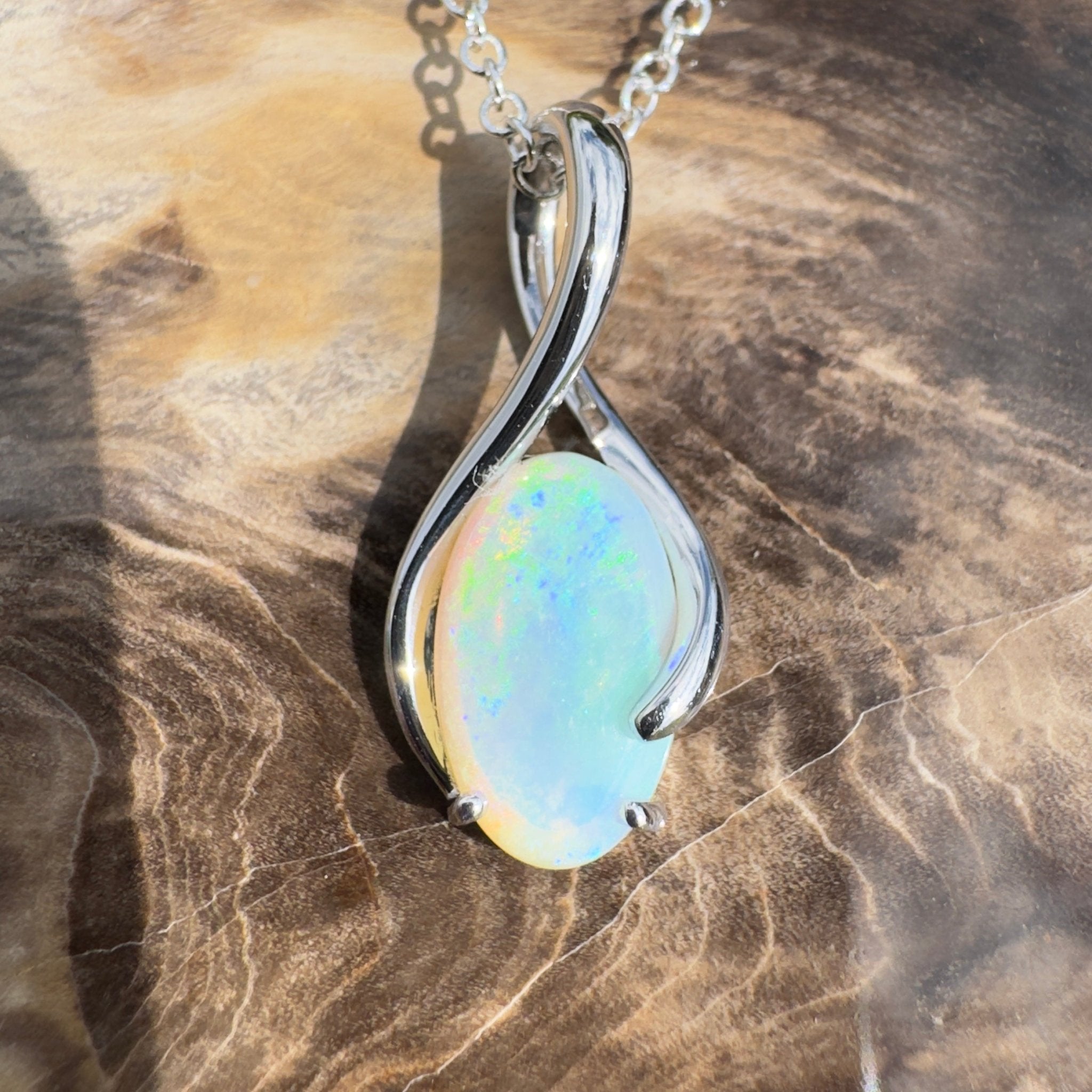 1.8ct Coober Pedy Crystal Opal Pendant Necklace ~ 'Mossman Wildfire' | 925 Sterling Silver | Solid Australian Opal