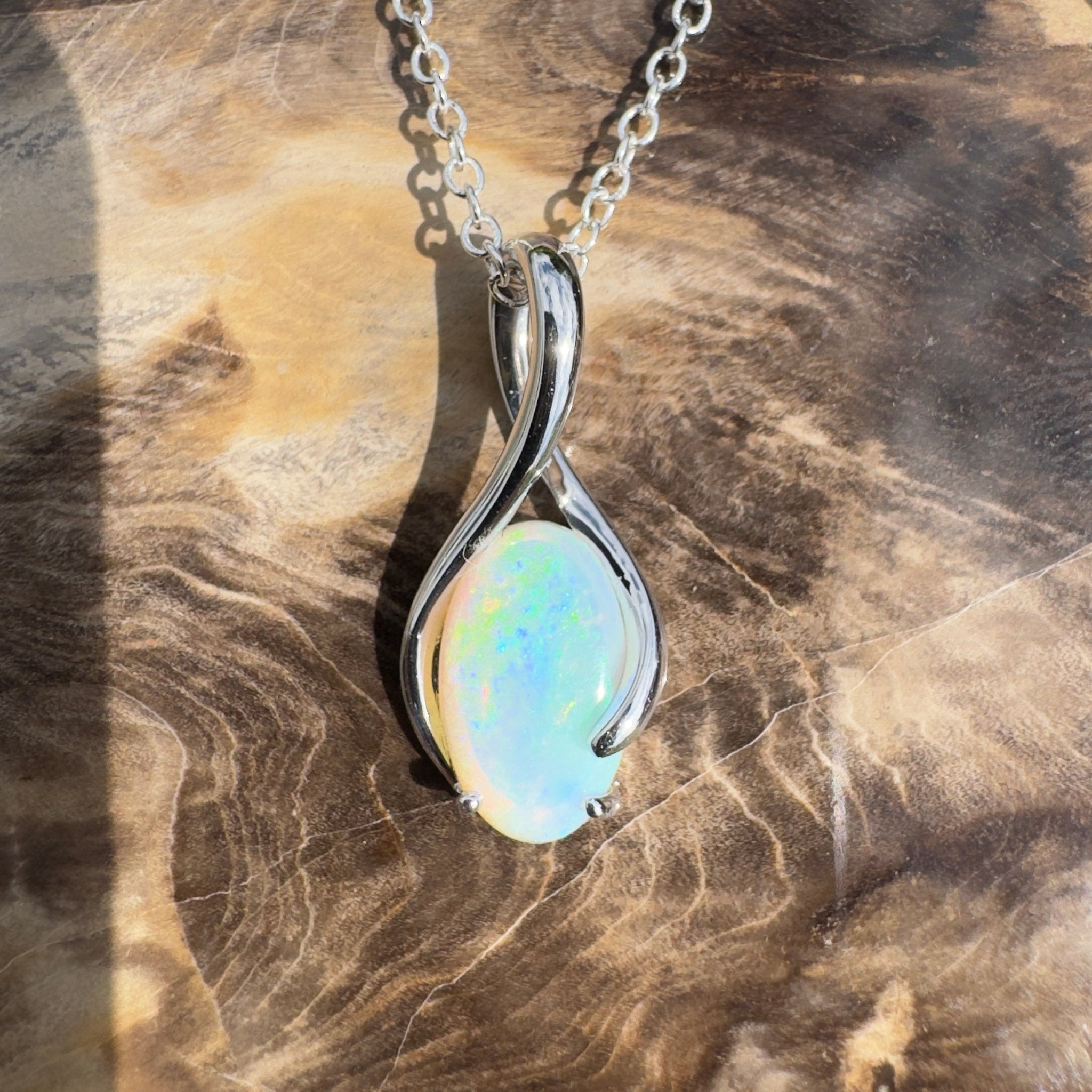 1.8ct Coober Pedy Crystal Opal Pendant Necklace ~ 'Mossman Wildfire' | 925 Sterling Silver | Solid Australian Opal