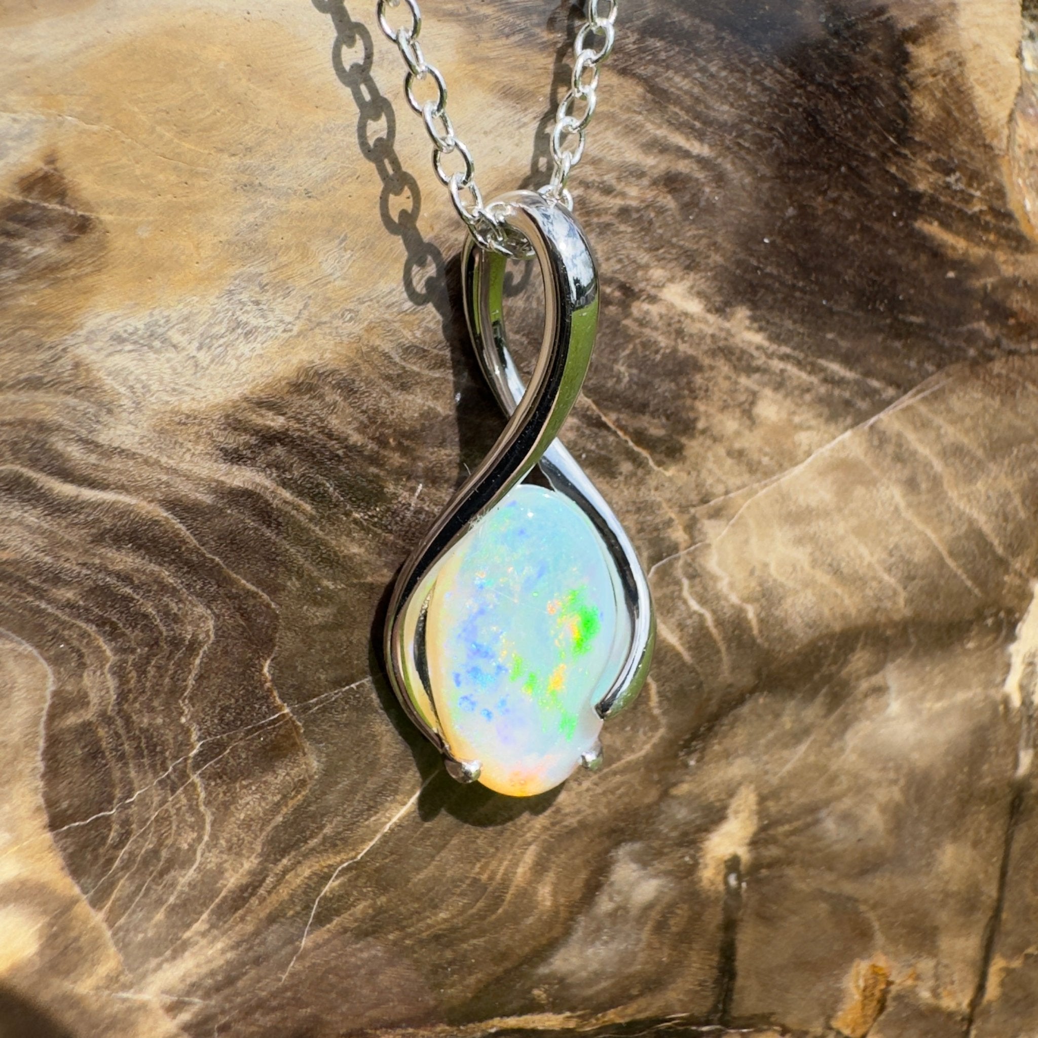 1.8ct Coober Pedy Crystal Opal Pendant Necklace ~ 'Mossman Wildfire' | 925 Sterling Silver | Solid Australian Opal