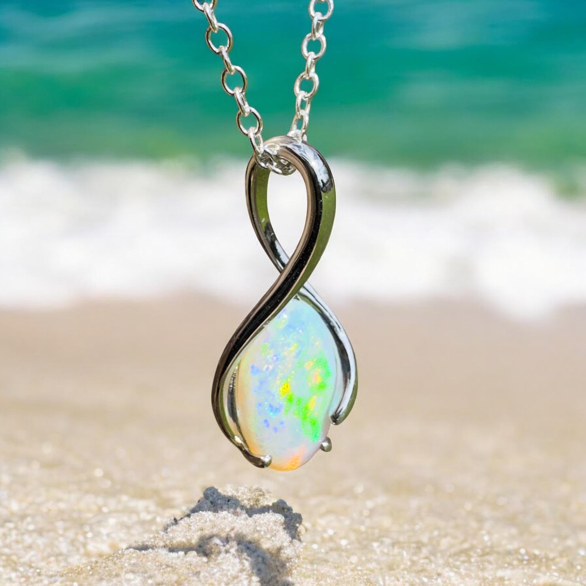 1.8ct Coober Pedy Crystal Opal Pendant Necklace ~ 'Mossman Wildfire' | 925 Sterling Silver | Solid Australian Opal