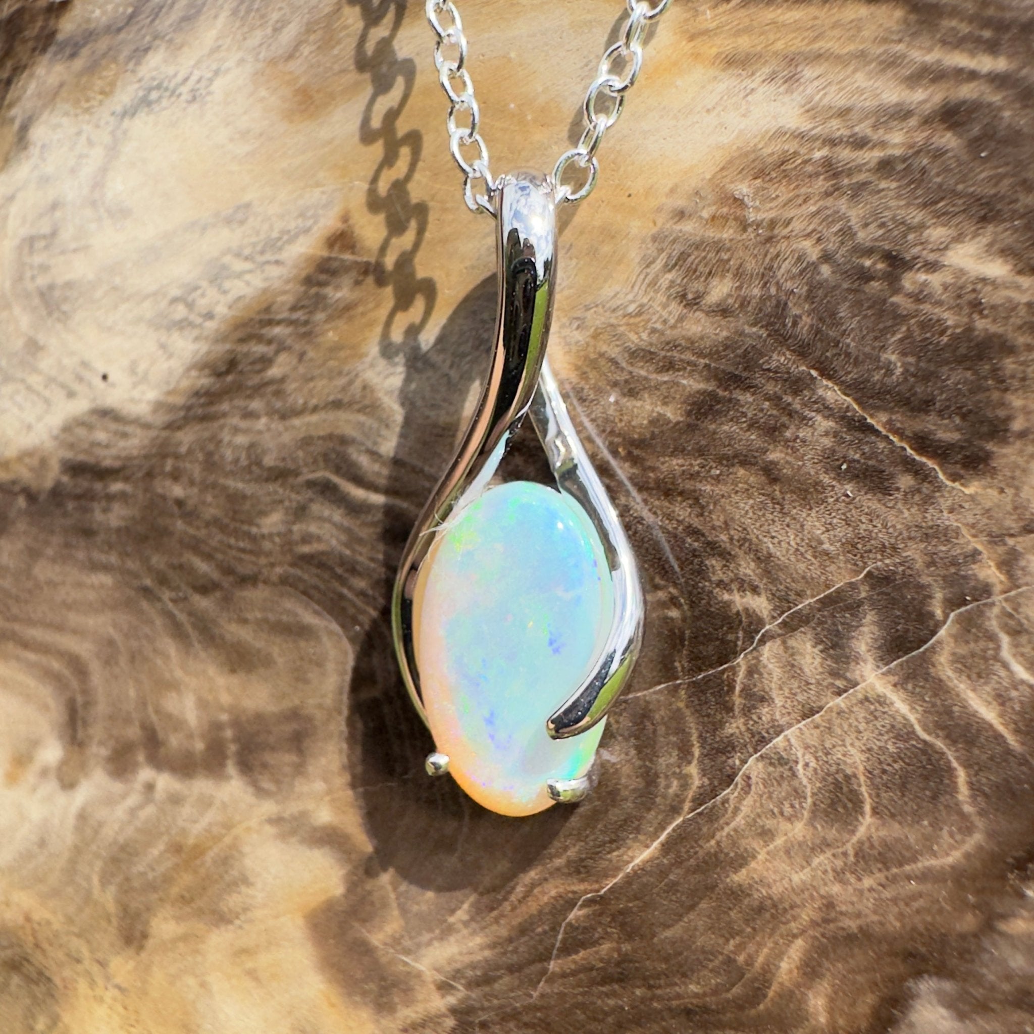 1.8ct Coober Pedy Crystal Opal Pendant Necklace ~ 'Mossman Wildfire' | 925 Sterling Silver | Solid Australian Opal