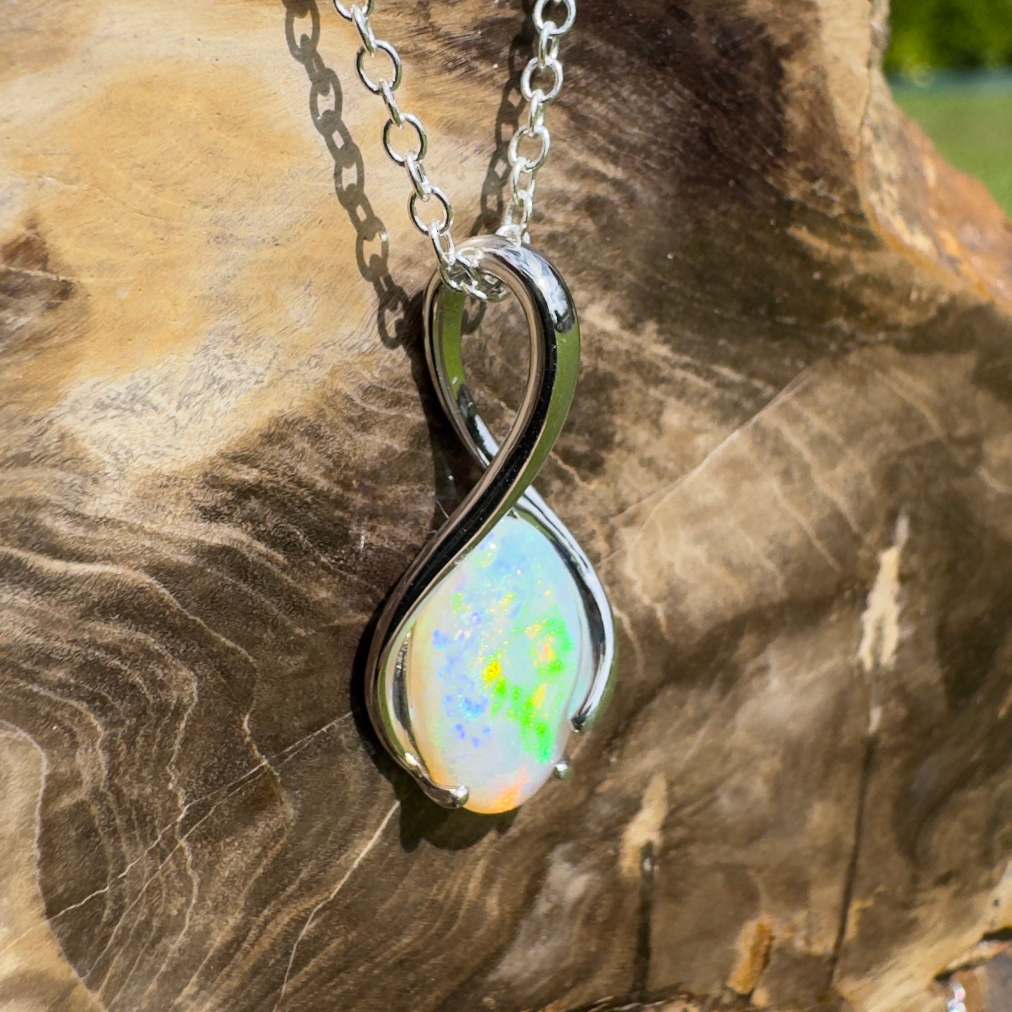 1.8ct Coober Pedy Crystal Opal Pendant Necklace ~ 'Mossman Wildfire' | 925 Sterling Silver | Solid Australian Opal