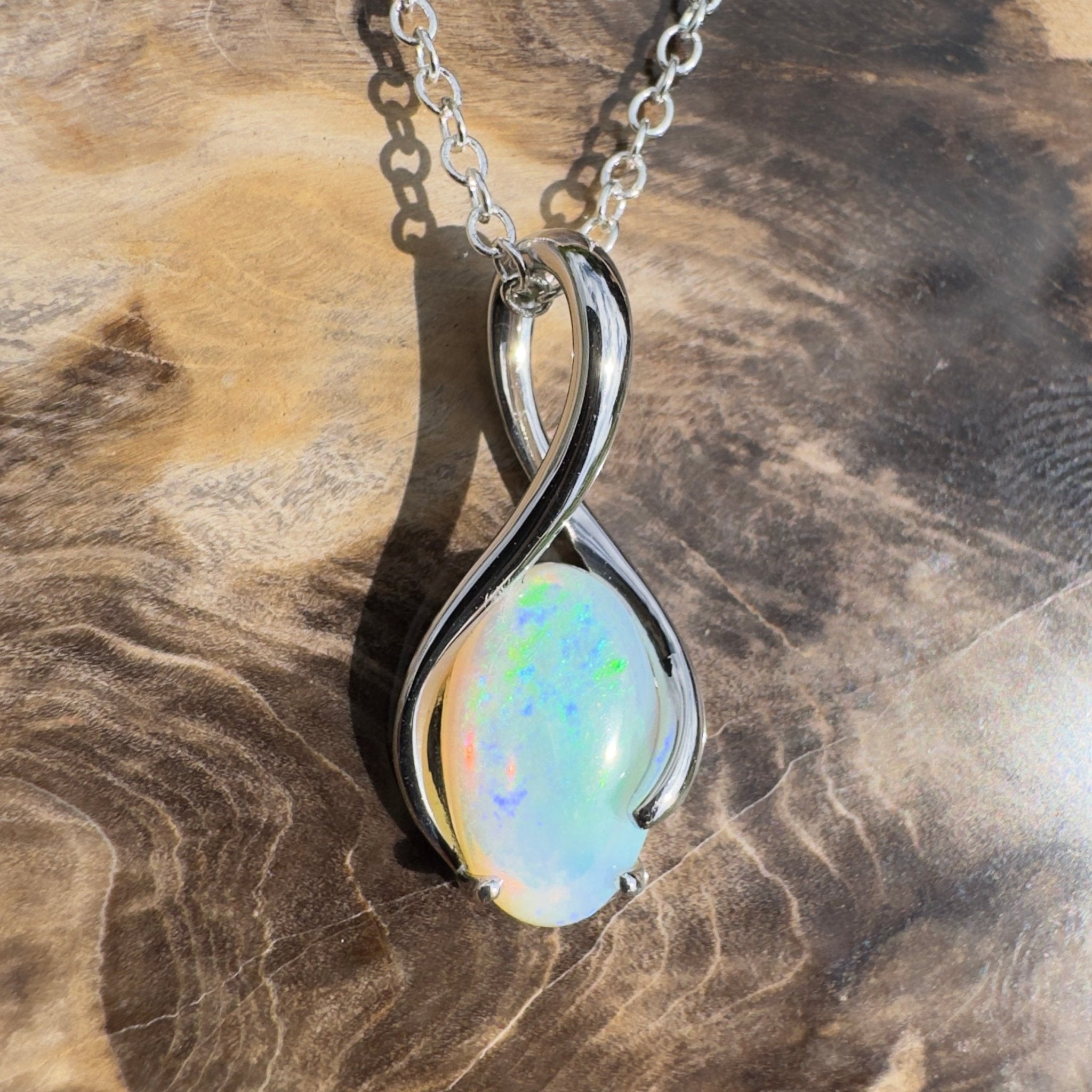 1.8ct Coober Pedy Crystal Opal Pendant Necklace ~ 'Mossman Wildfire' | 925 Sterling Silver | Solid Australian Opal