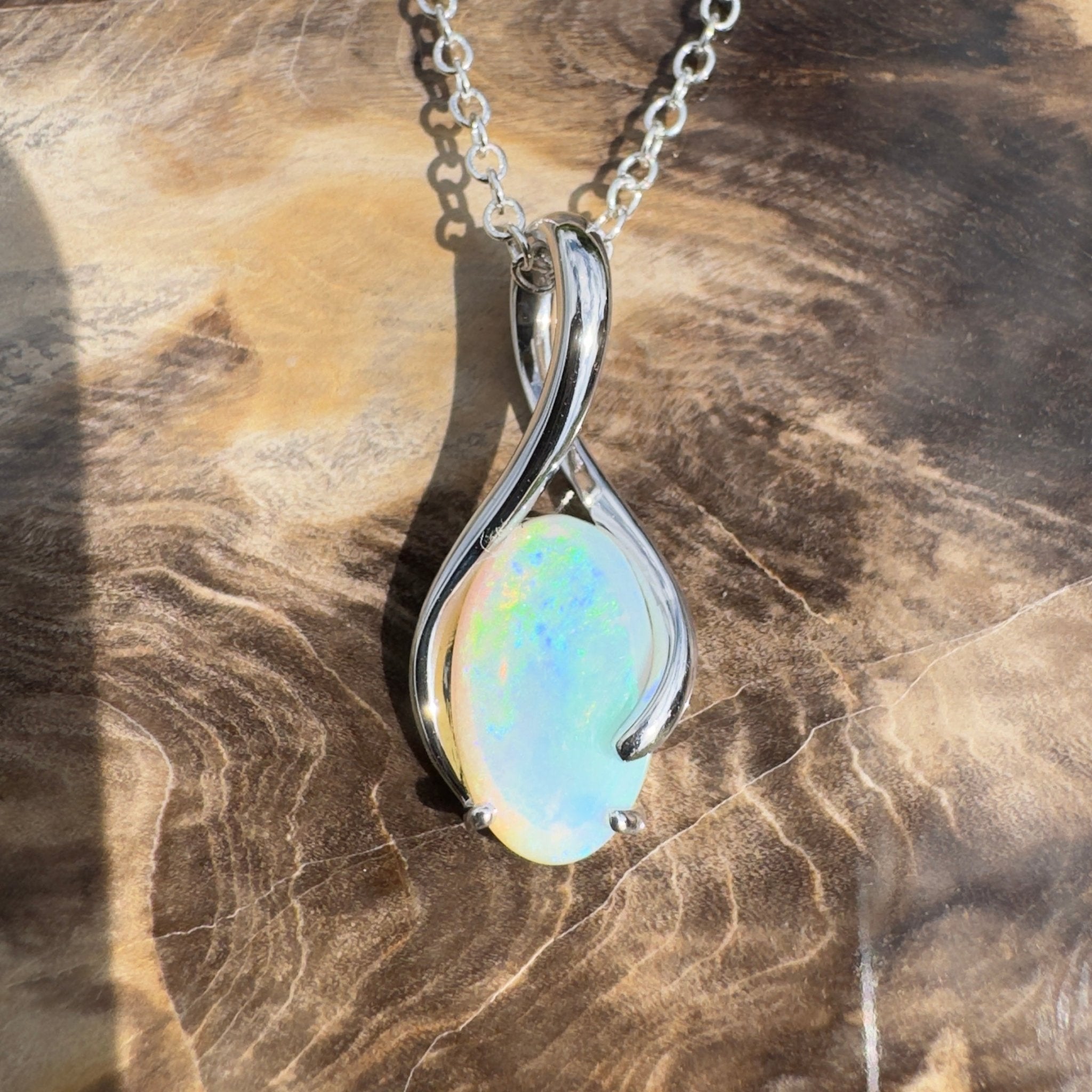 1.8ct Coober Pedy Crystal Opal Pendant Necklace ~ 'Mossman Wildfire' | 925 Sterling Silver | Solid Australian Opal