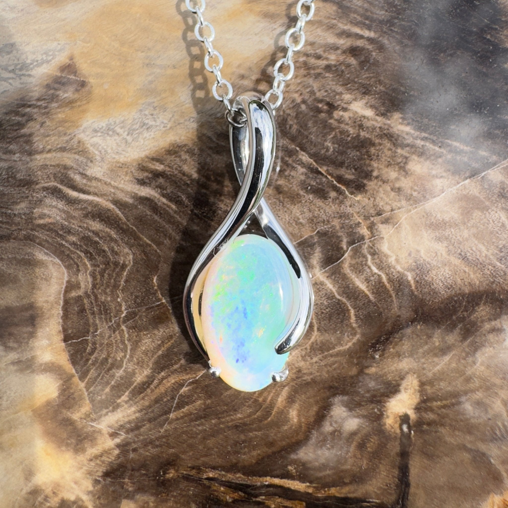 1.8ct Coober Pedy Crystal Opal Pendant Necklace ~ 'Mossman Wildfire' | 925 Sterling Silver | Solid Australian Opal
