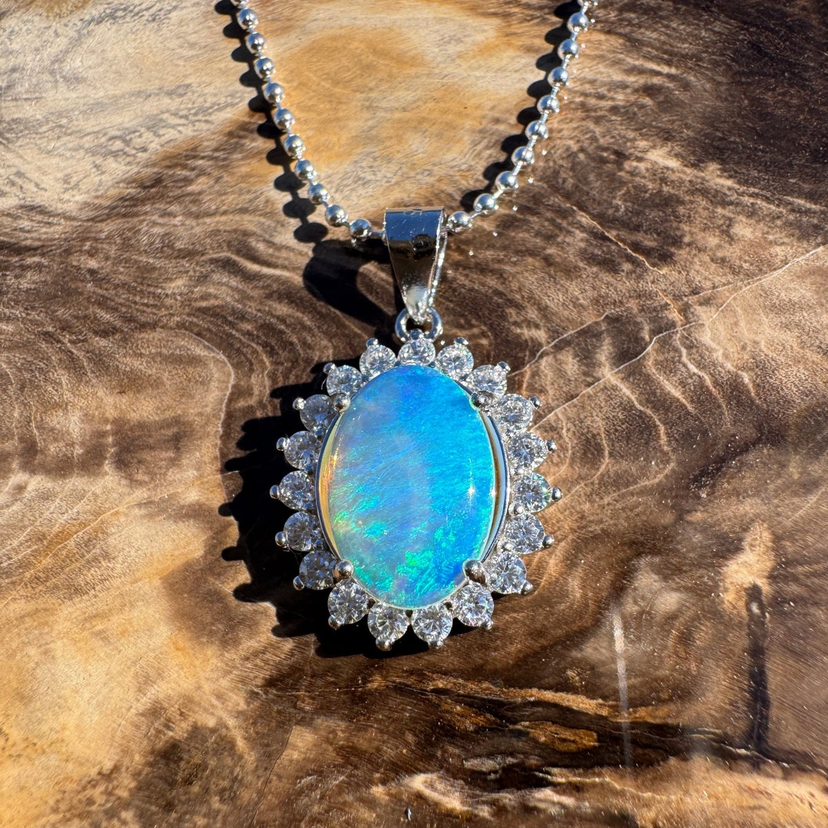 1.8ct Coober Pedy Crystal Opal Pendant Necklace ~ 'Porongurup Blues' | 925 Sterling Silver | Solid Australian Opal
