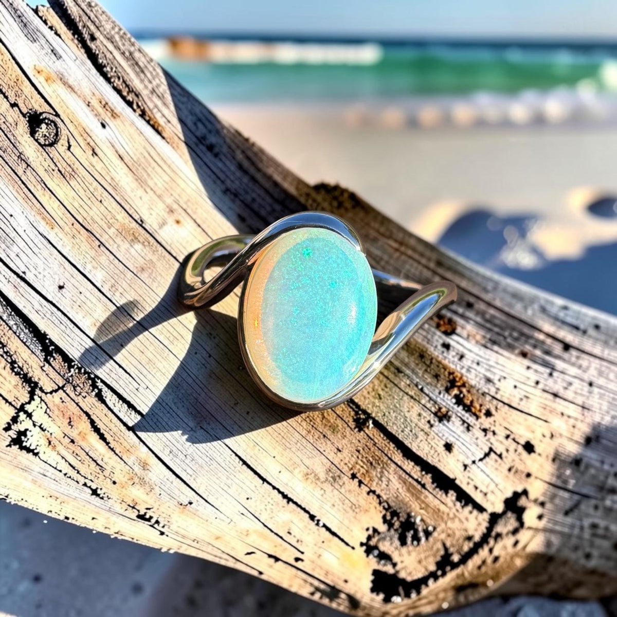 1.8ct Coober Pedy Crystal Opal Ring ~ 'Streaky Bay Blues' | 925 Sterling Silver | Solid Australian Opal