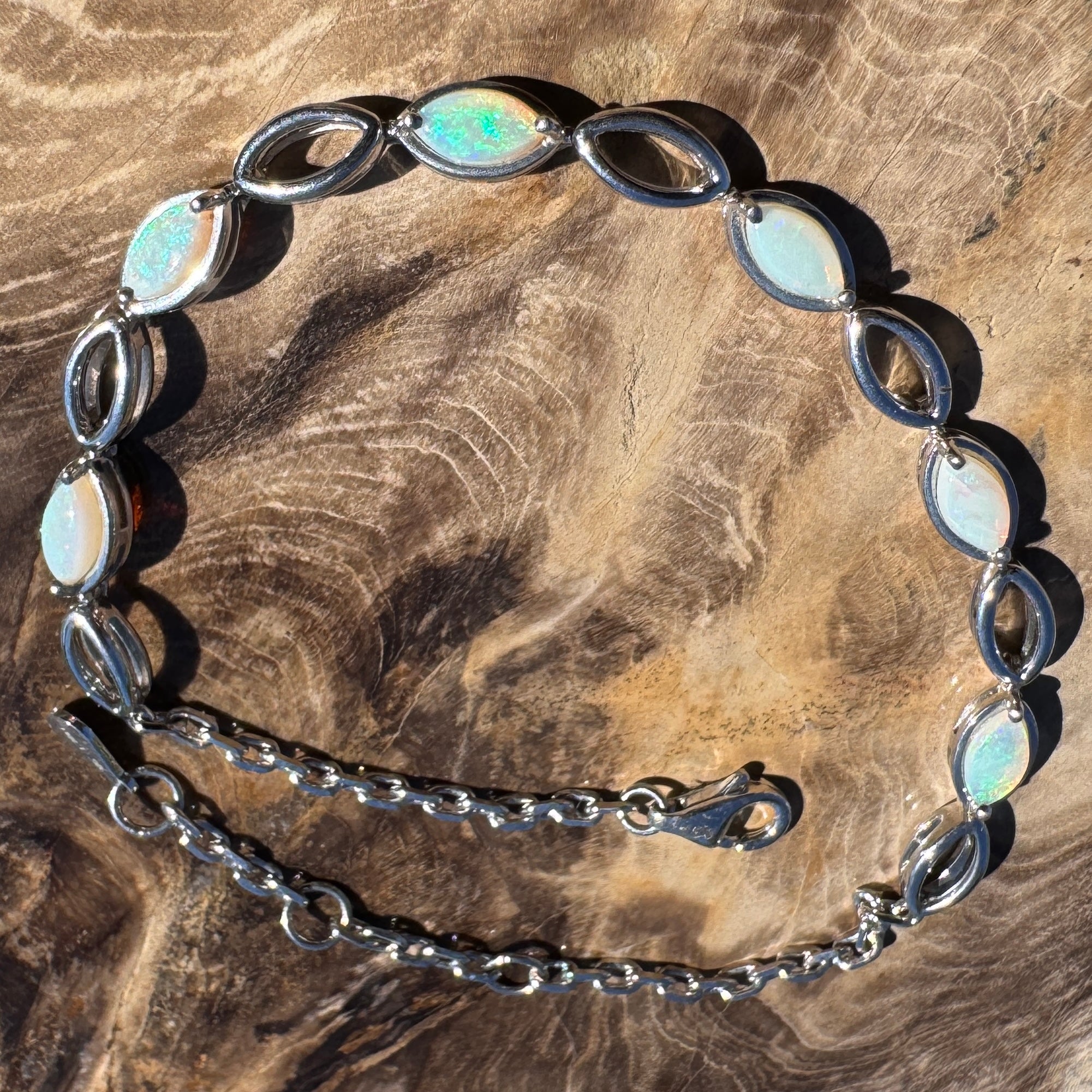 1.8ct Coober Pedy Opal Bracelet ~ 'Snowy River Light' | 925 Sterling Silver | Solid Australian Opal