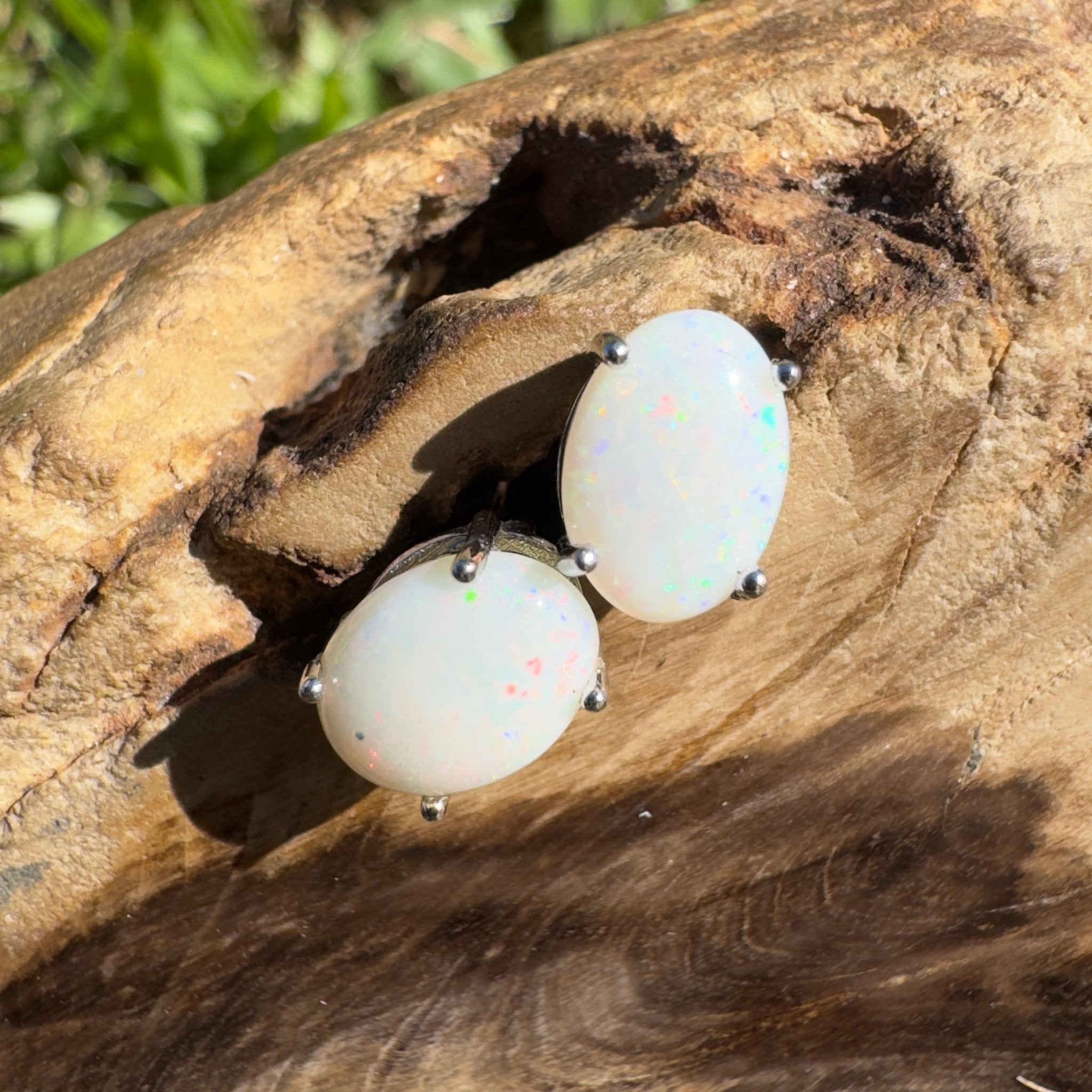 1.8ct Coober Pedy Opal Earrings ~ 'Port Stephen’s Shimmer' | 925 Sterling Silver | Solid Australian Opal