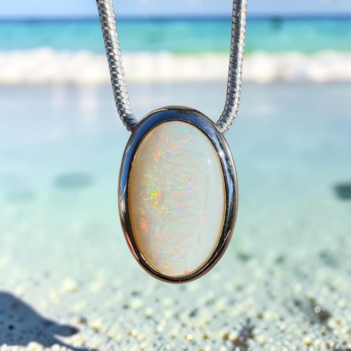 1.8ct Coober Pedy Opal Pendant Necklace ~ 'Anglesea Light' | 925 Sterling Silver | Solid Australian Opal