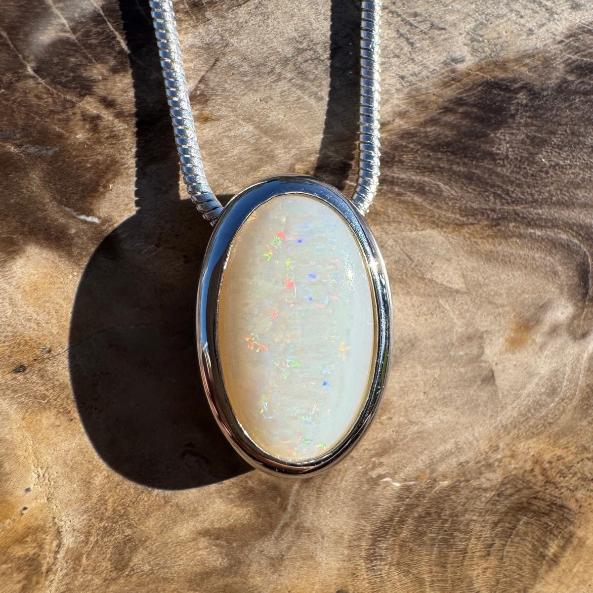1.8ct Coober Pedy Opal Pendant Necklace ~ 'Anglesea Light' | 925 Sterling Silver | Solid Australian Opal