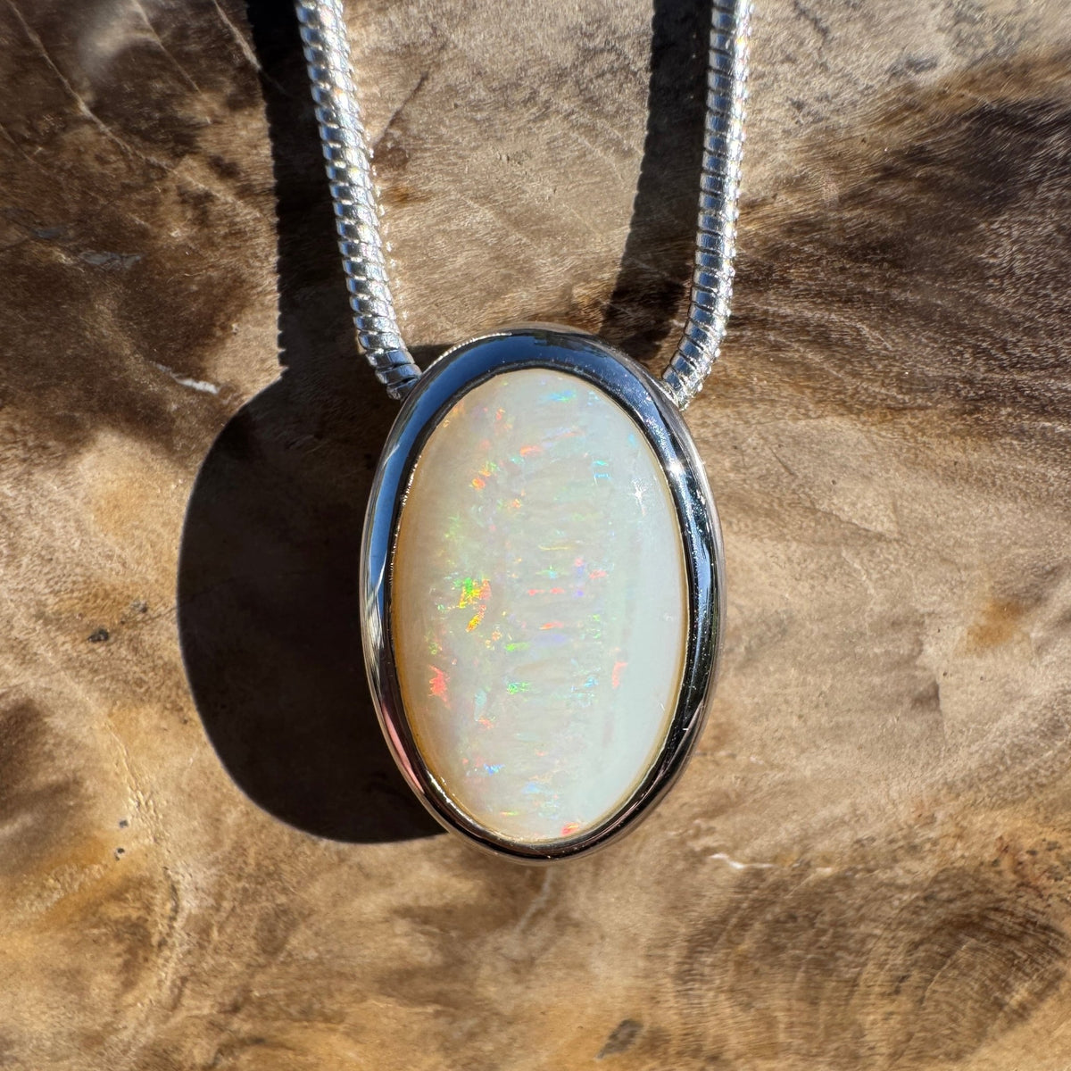 1.8ct Coober Pedy Opal Pendant Necklace ~ 'Anglesea Light' | 925 Sterling Silver | Solid Australian Opal