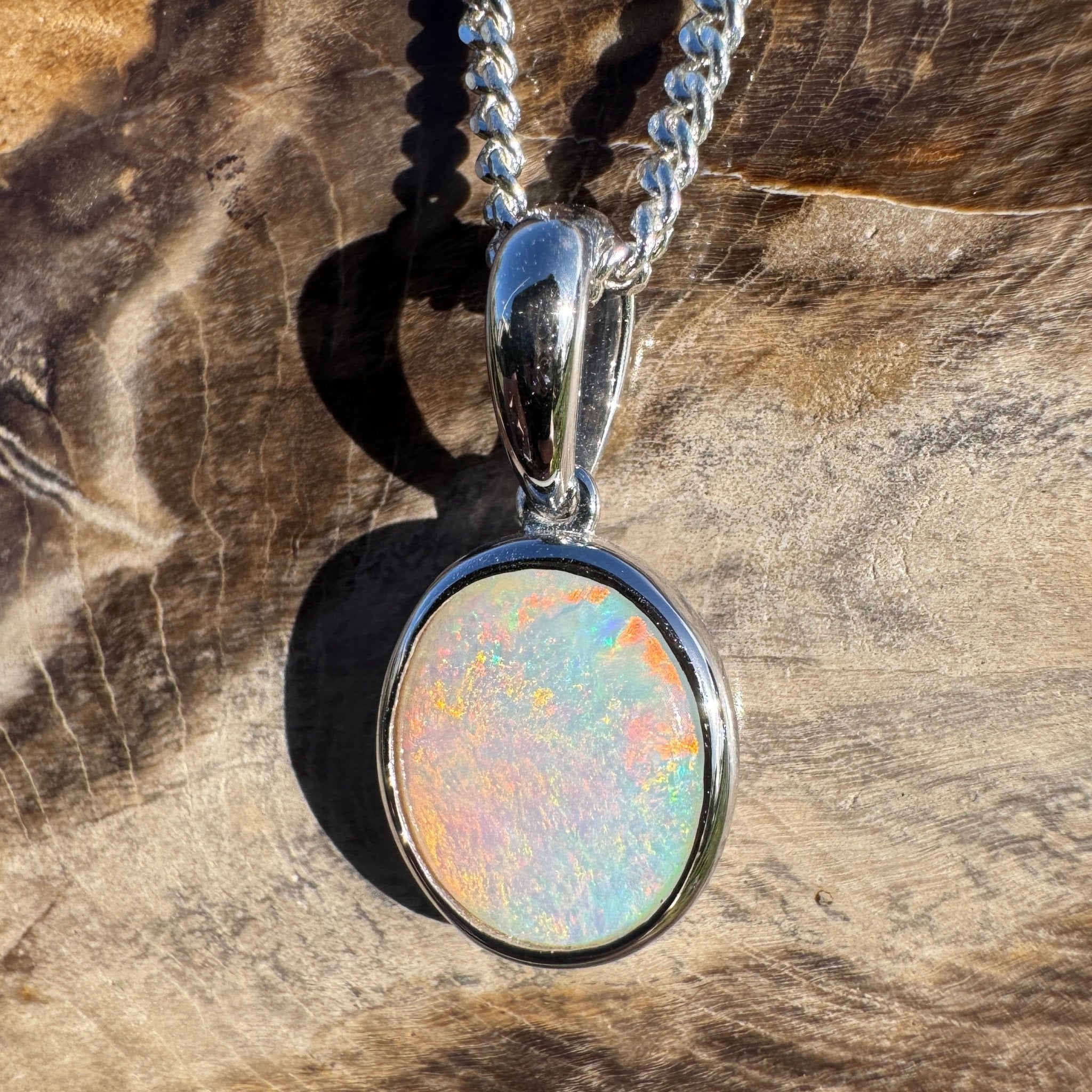 1.8ct Coober Pedy Opal Pendant Necklace ~ 'Brachina Gorge Flame' | 925 Sterling Silver | Solid Australian Opal