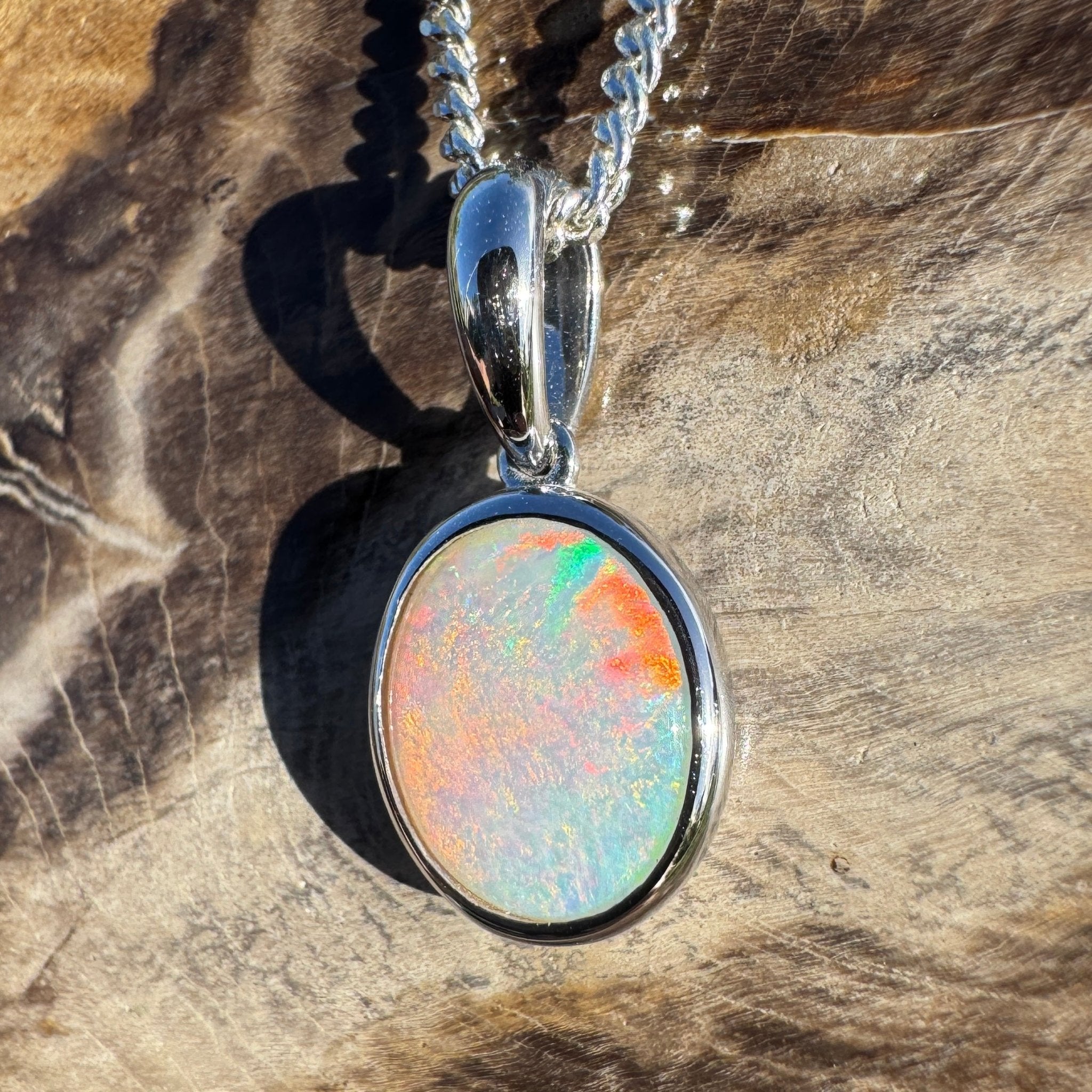 1.8ct Coober Pedy Opal Pendant Necklace ~ 'Brachina Gorge Flame' | 925 Sterling Silver | Solid Australian Opal
