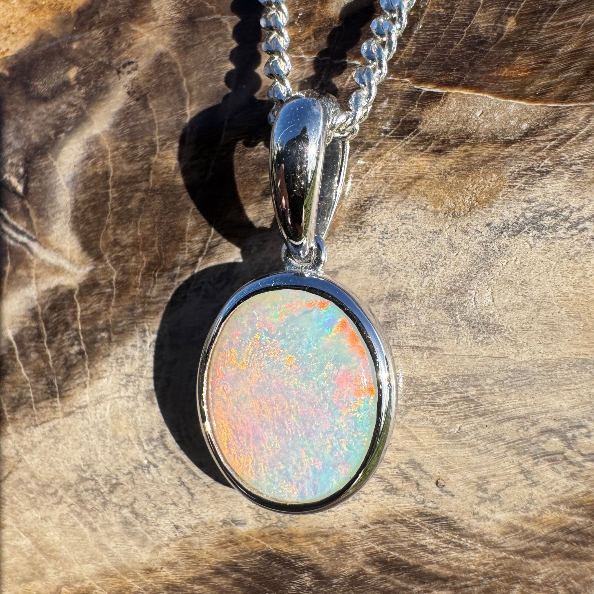 1.8ct Coober Pedy Opal Pendant Necklace ~ 'Brachina Gorge Flame' | 925 Sterling Silver | Solid Australian Opal