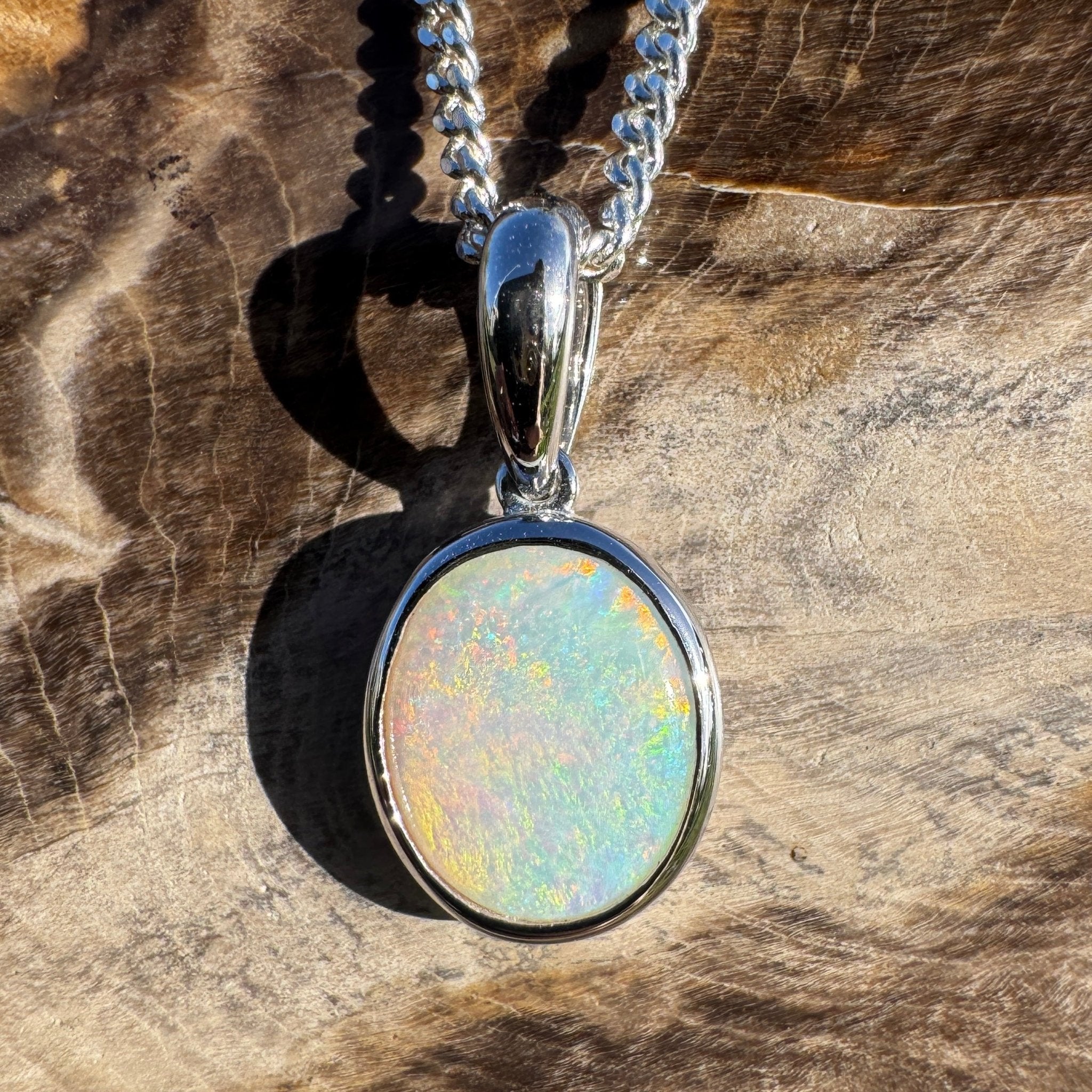 1.8ct Coober Pedy Opal Pendant Necklace ~ 'Brachina Gorge Flame' | 925 Sterling Silver | Solid Australian Opal