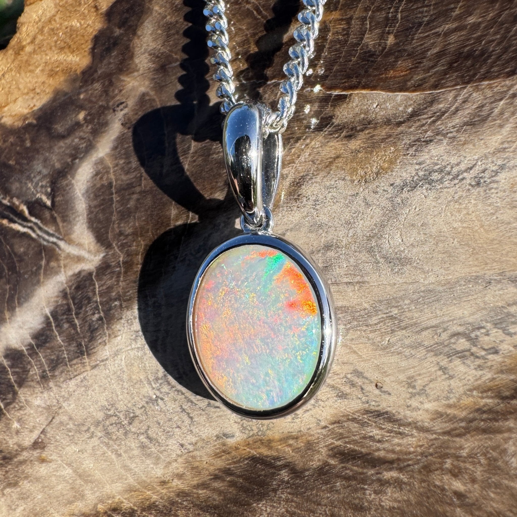 1.8ct Coober Pedy Opal Pendant Necklace ~ 'Brachina Gorge Flame' | 925 Sterling Silver | Solid Australian Opal