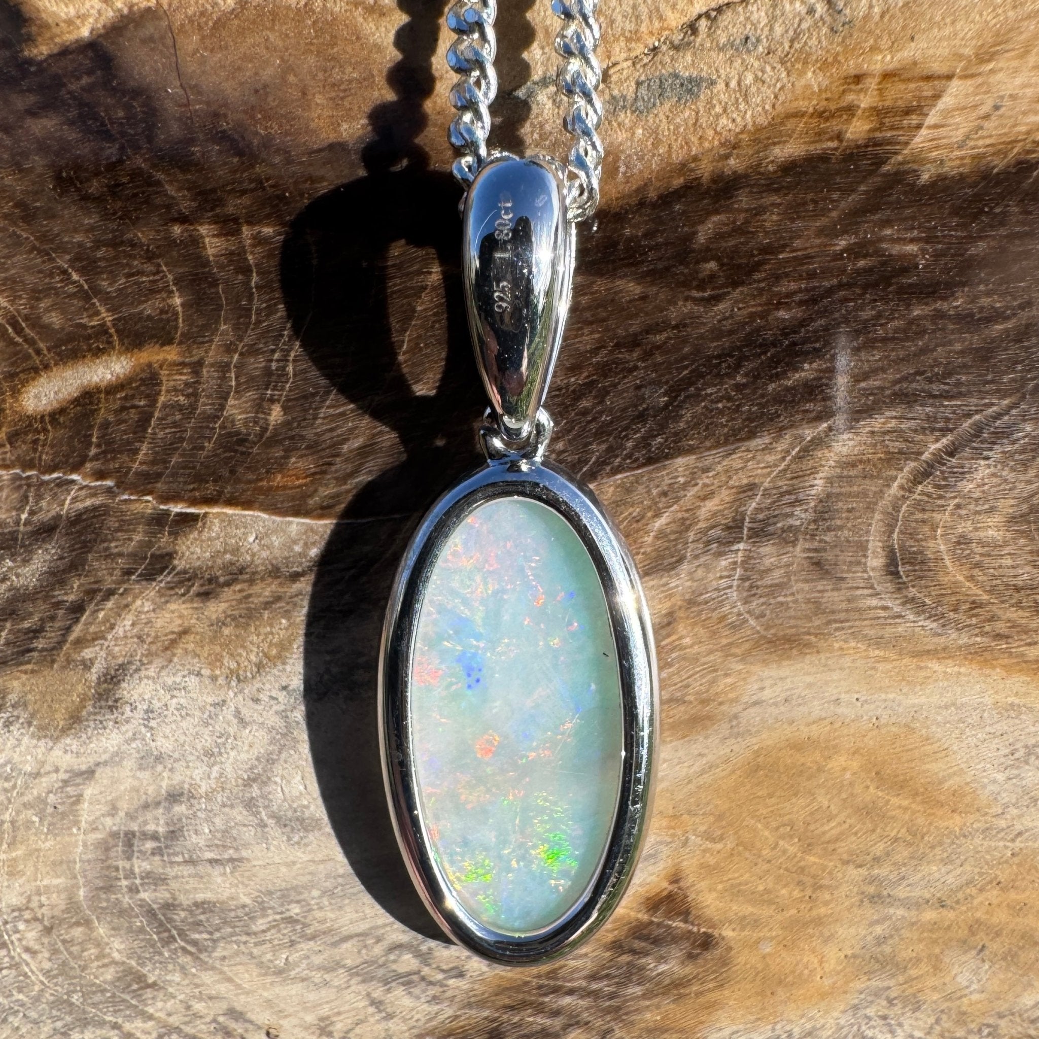 1.8ct Coober Pedy Opal Pendant Necklace ~ 'Edeowie Aurora' | 925 Sterling Silver | Solid Australian Opal