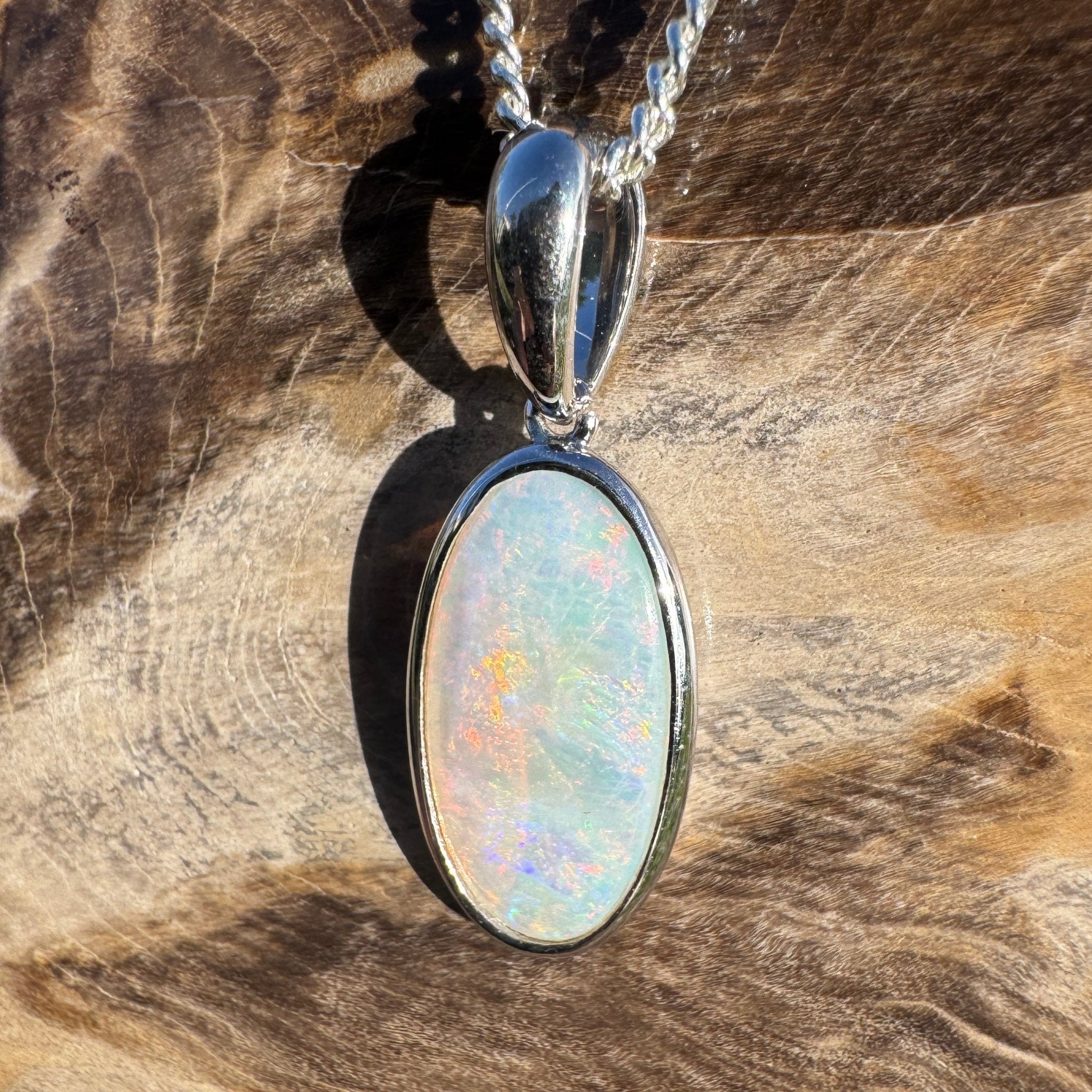 1.8ct Coober Pedy Opal Pendant Necklace ~ 'Edeowie Aurora' | 925 Sterling Silver | Solid Australian Opal