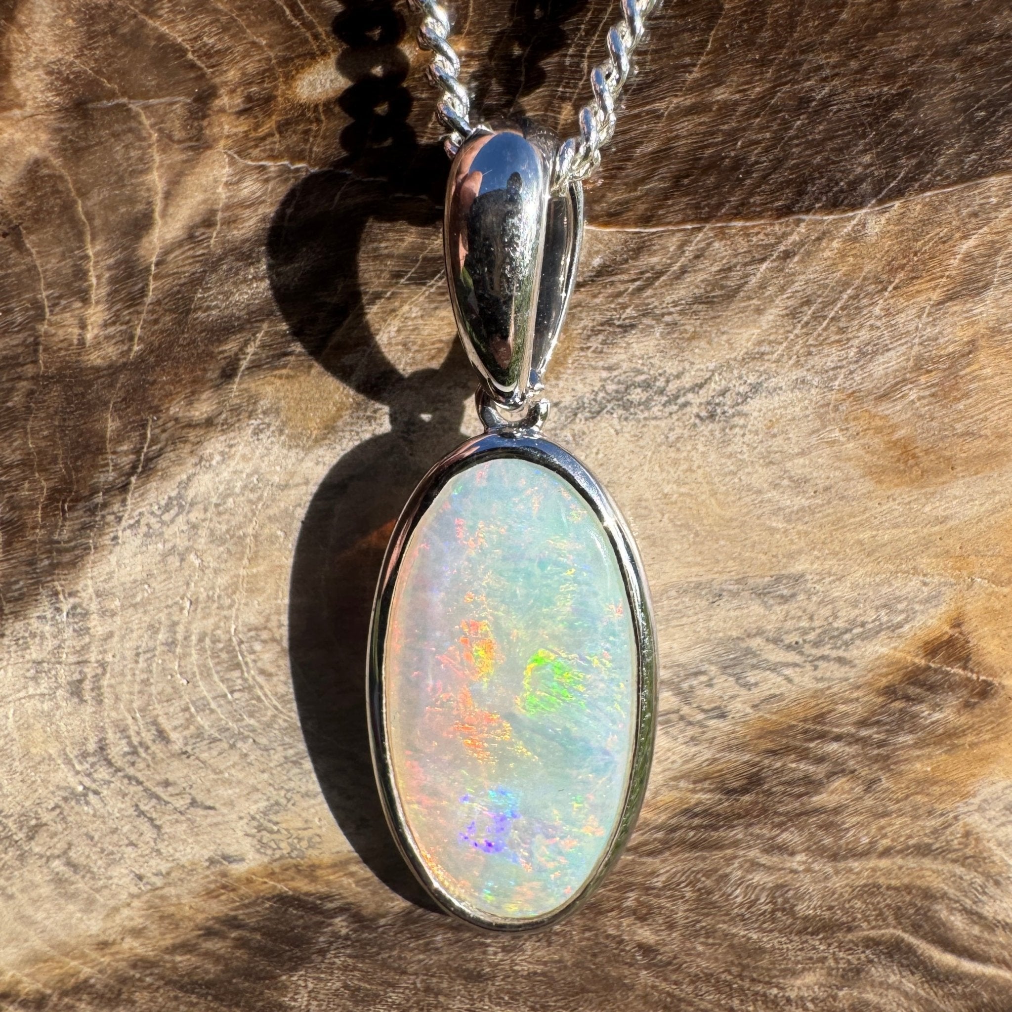 1.8ct Coober Pedy Opal Pendant Necklace ~ 'Edeowie Aurora' | 925 Sterling Silver | Solid Australian Opal