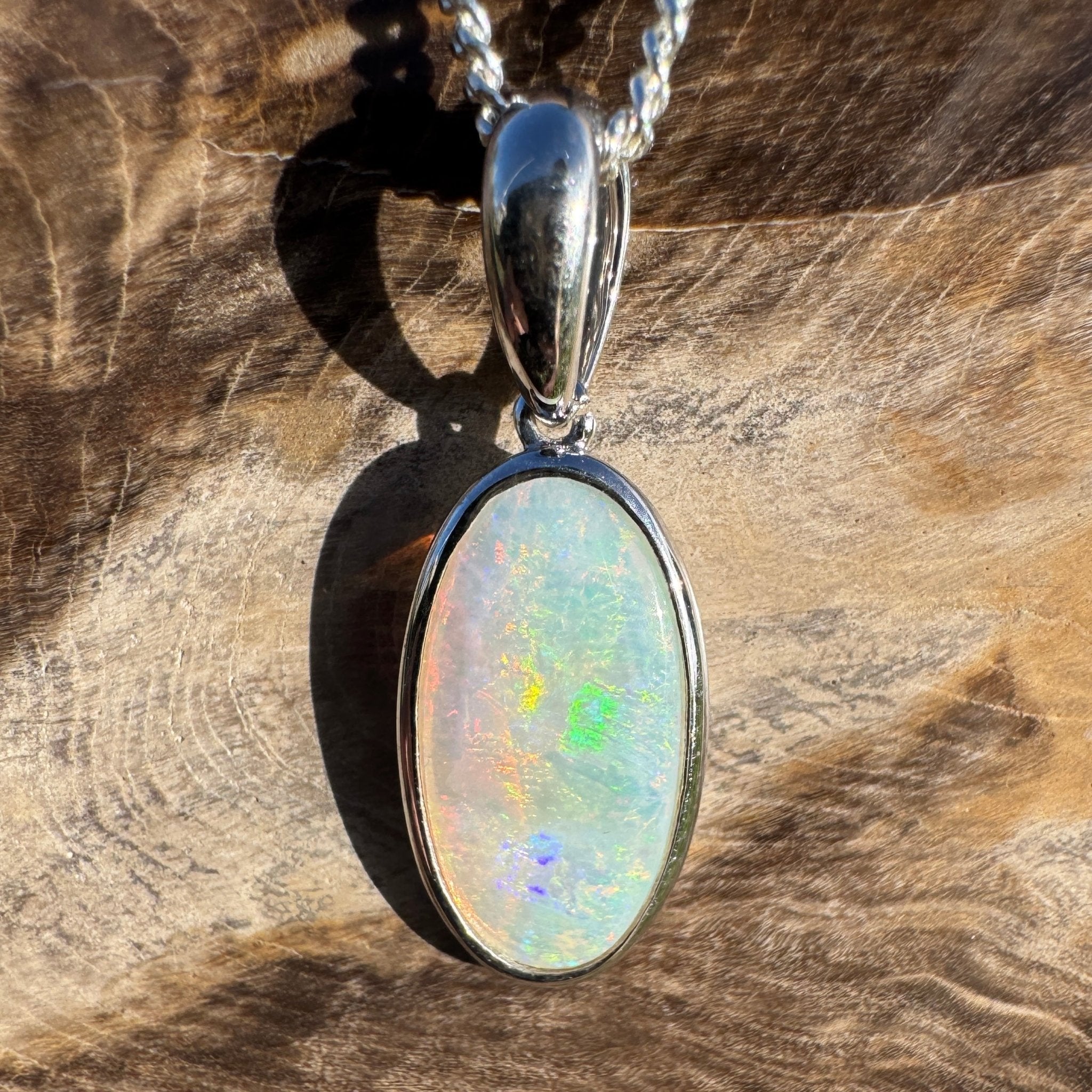 1.8ct Coober Pedy Opal Pendant Necklace ~ 'Edeowie Aurora' | 925 Sterling Silver | Solid Australian Opal