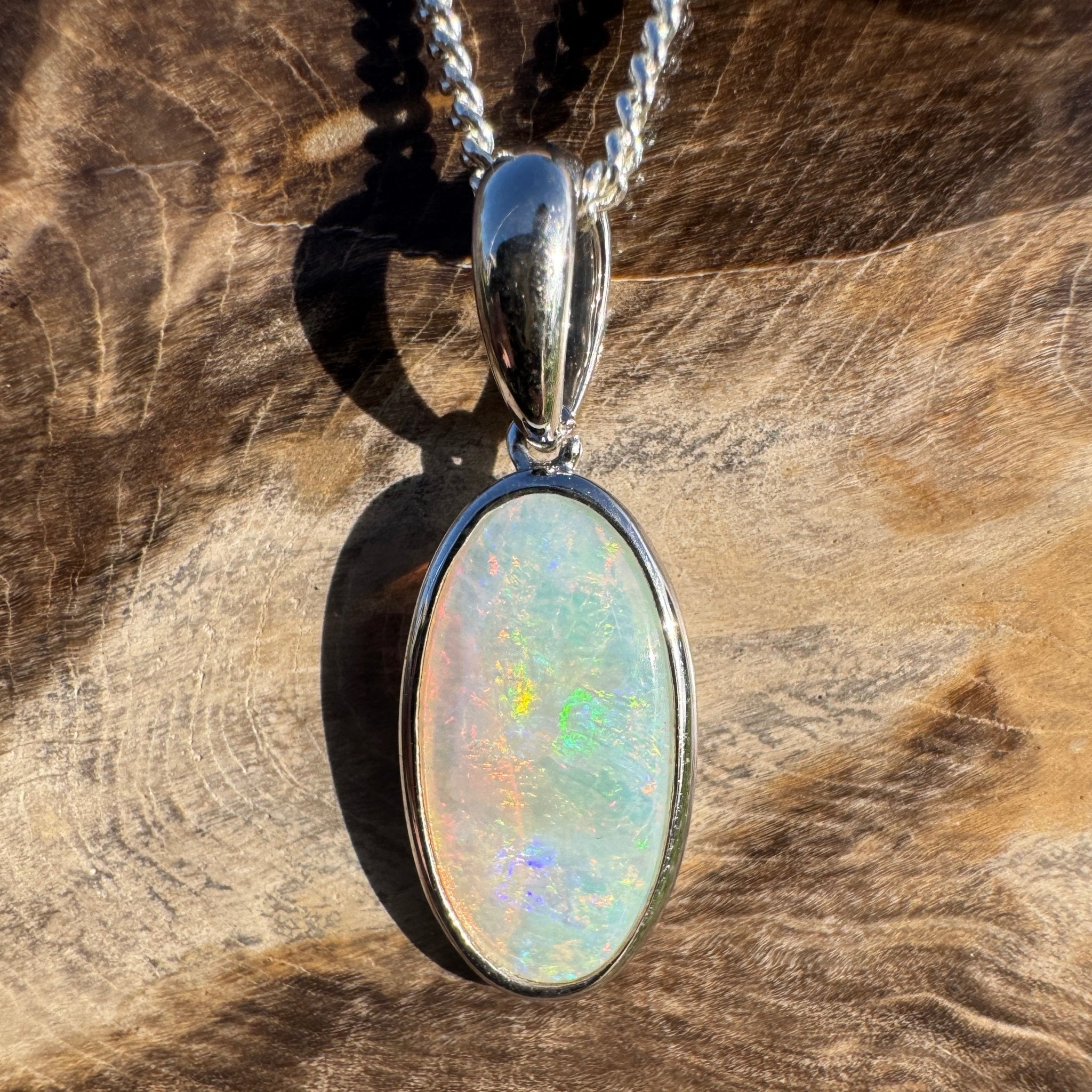 1.8ct Coober Pedy Opal Pendant Necklace ~ 'Edeowie Aurora' | 925 Sterling Silver | Solid Australian Opal