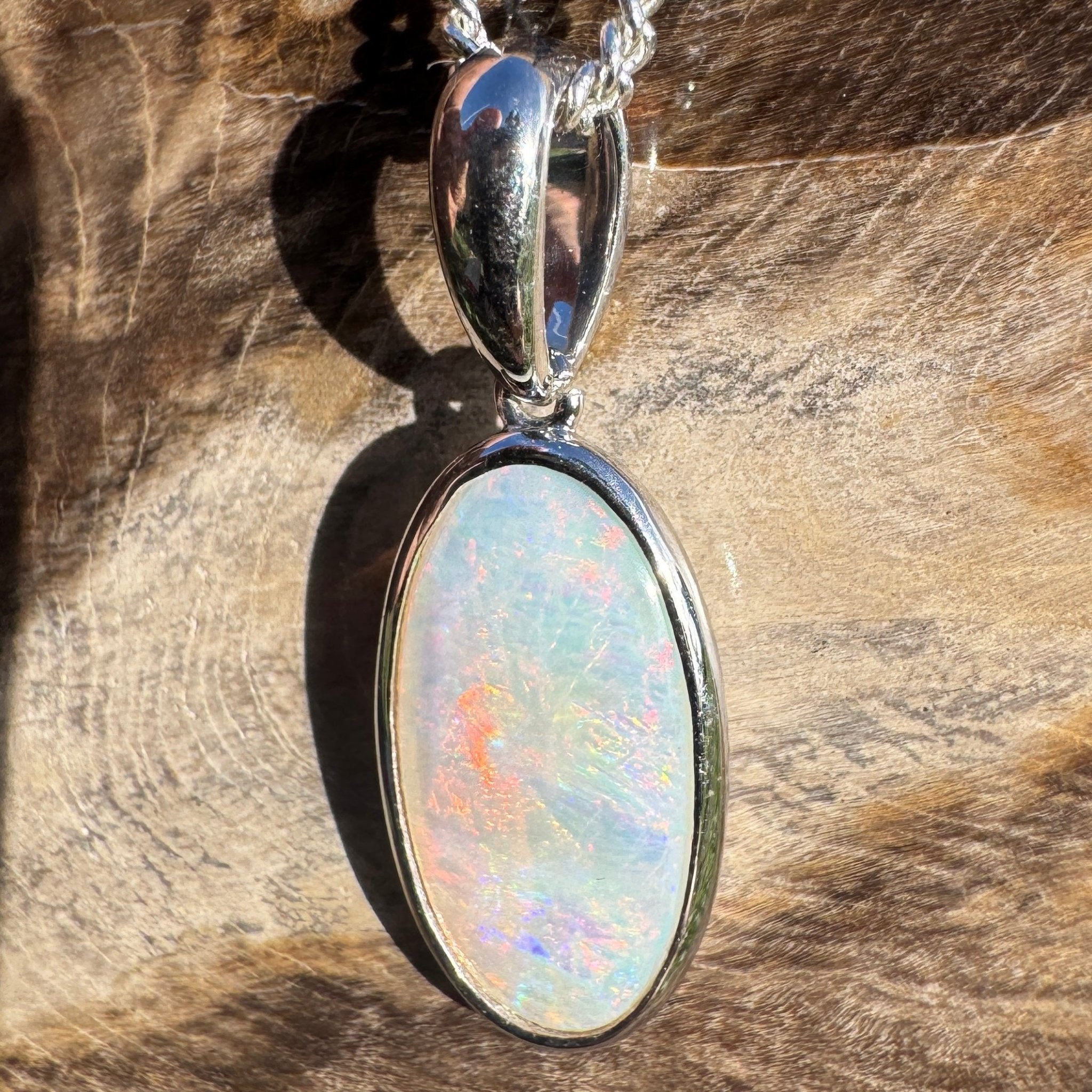 1.8ct Coober Pedy Opal Pendant Necklace ~ 'Edeowie Aurora' | 925 Sterling Silver | Solid Australian Opal