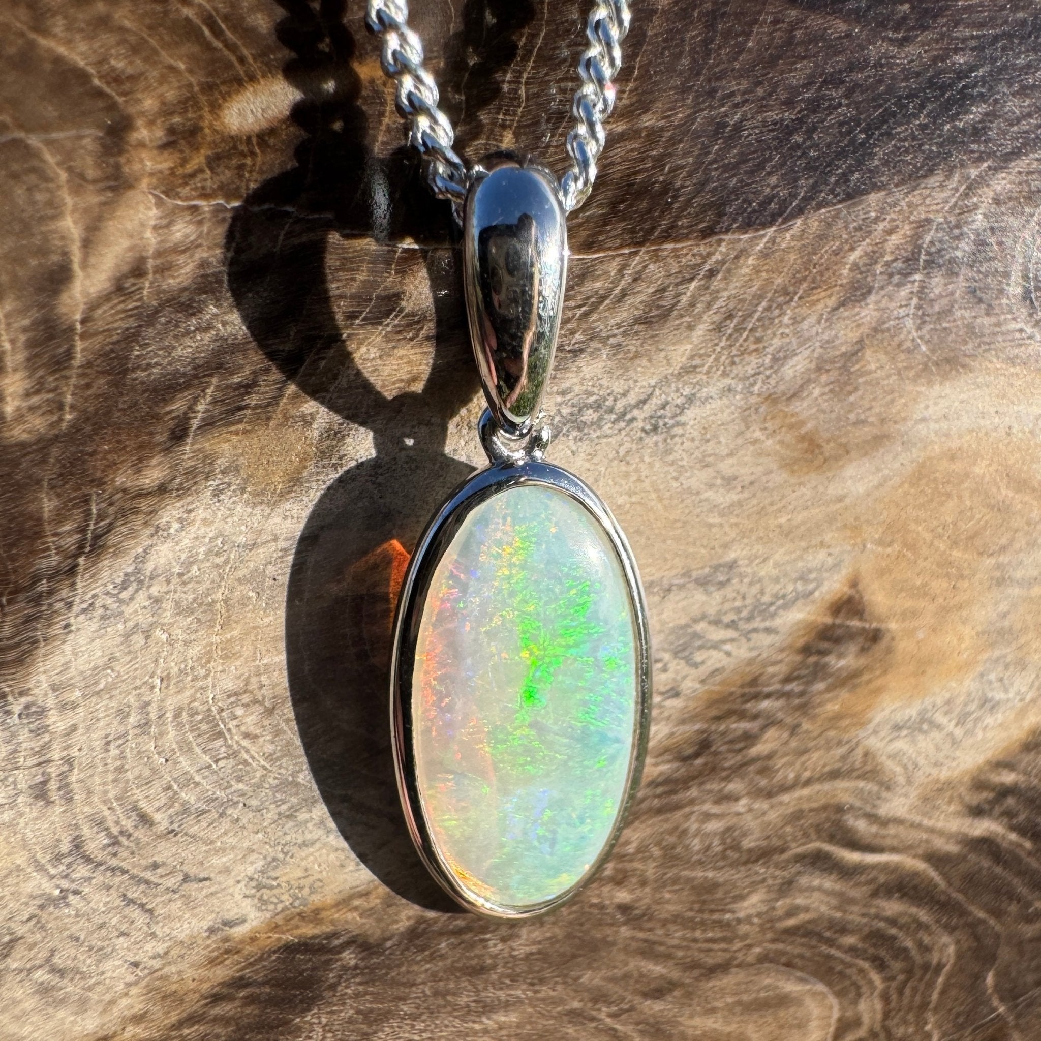 1.8ct Coober Pedy Opal Pendant Necklace ~ 'Edeowie Aurora' | 925 Sterling Silver | Solid Australian Opal