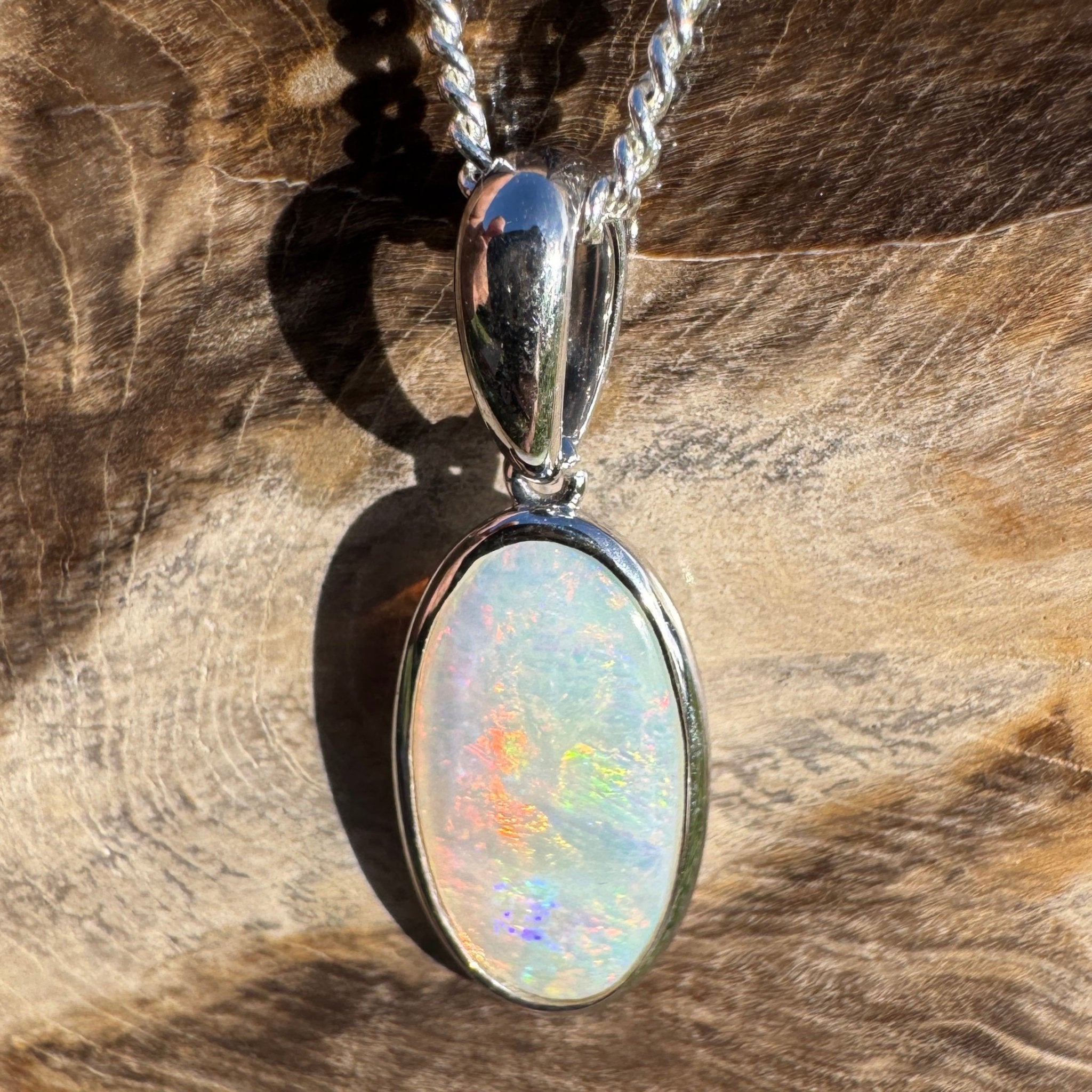 1.8ct Coober Pedy Opal Pendant Necklace ~ 'Edeowie Aurora' | 925 Sterling Silver | Solid Australian Opal