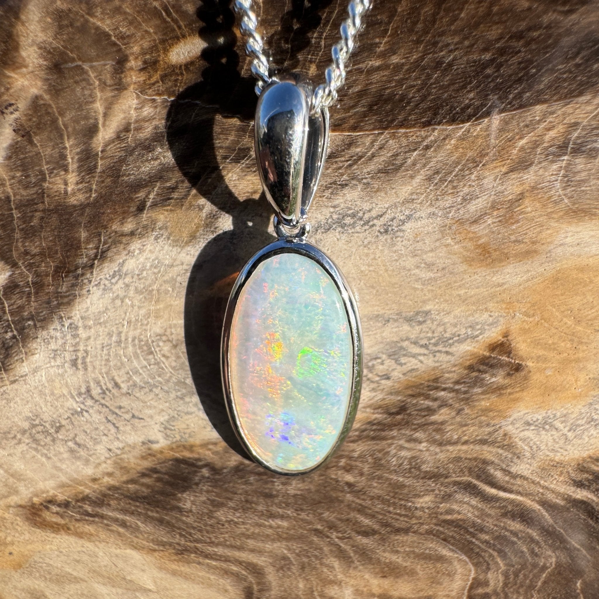 1.8ct Coober Pedy Opal Pendant Necklace ~ 'Edeowie Aurora' | 925 Sterling Silver | Solid Australian Opal