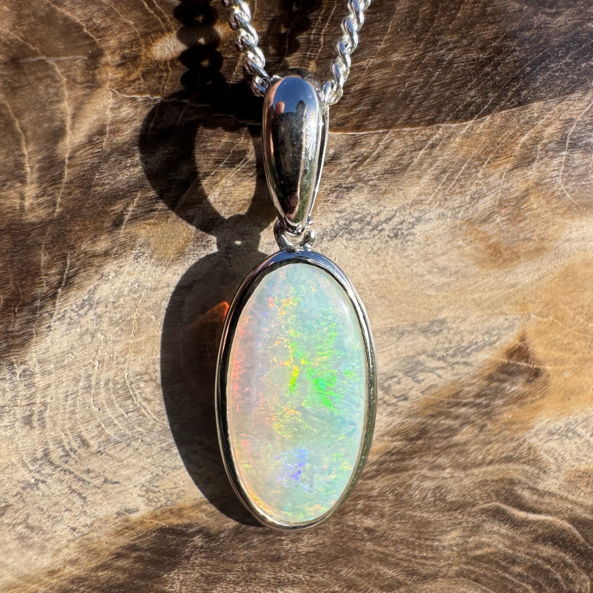 1.8ct Coober Pedy Opal Pendant Necklace ~ 'Edeowie Aurora' | 925 Sterling Silver | Solid Australian Opal