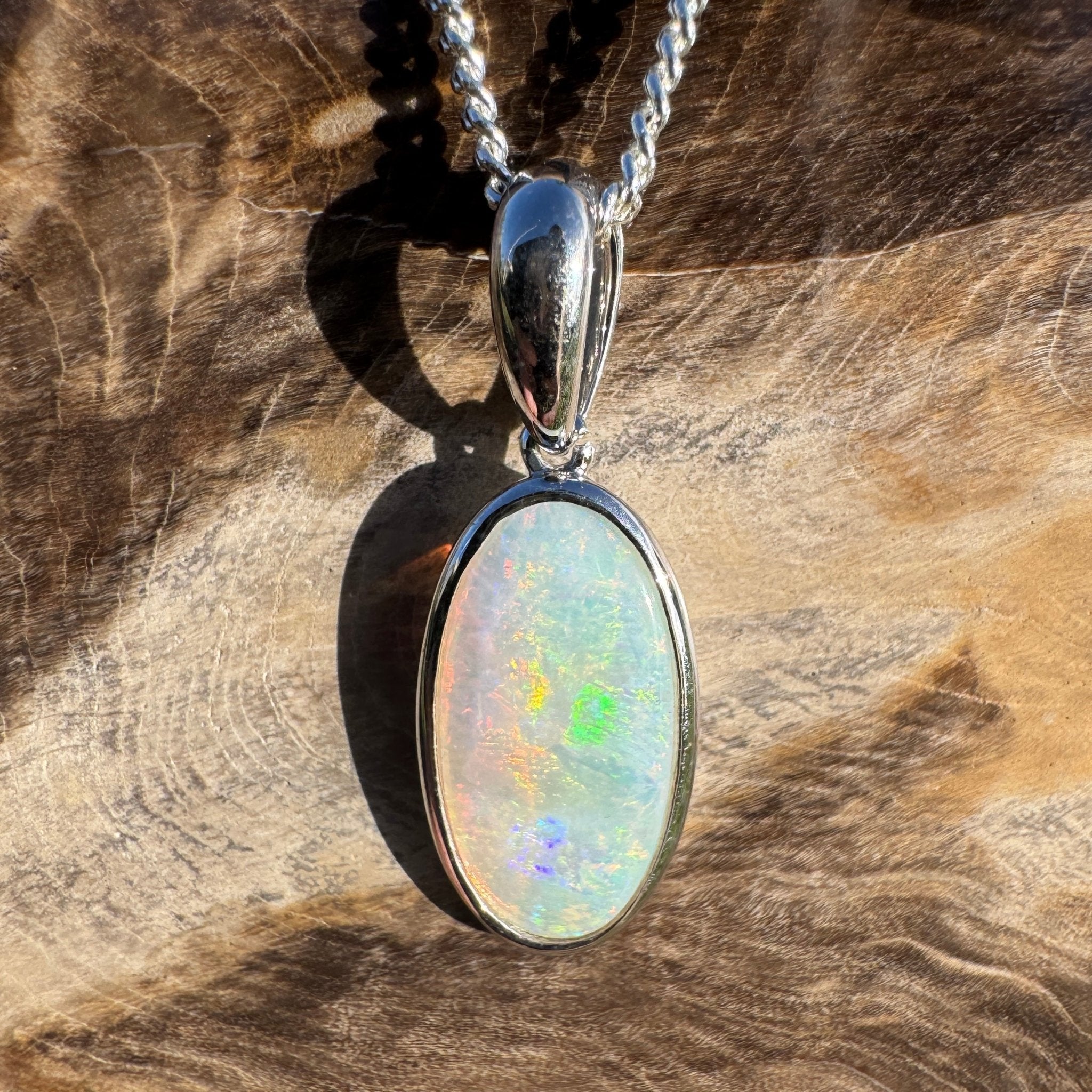 1.8ct Coober Pedy Opal Pendant Necklace ~ 'Edeowie Aurora' | 925 Sterling Silver | Solid Australian Opal