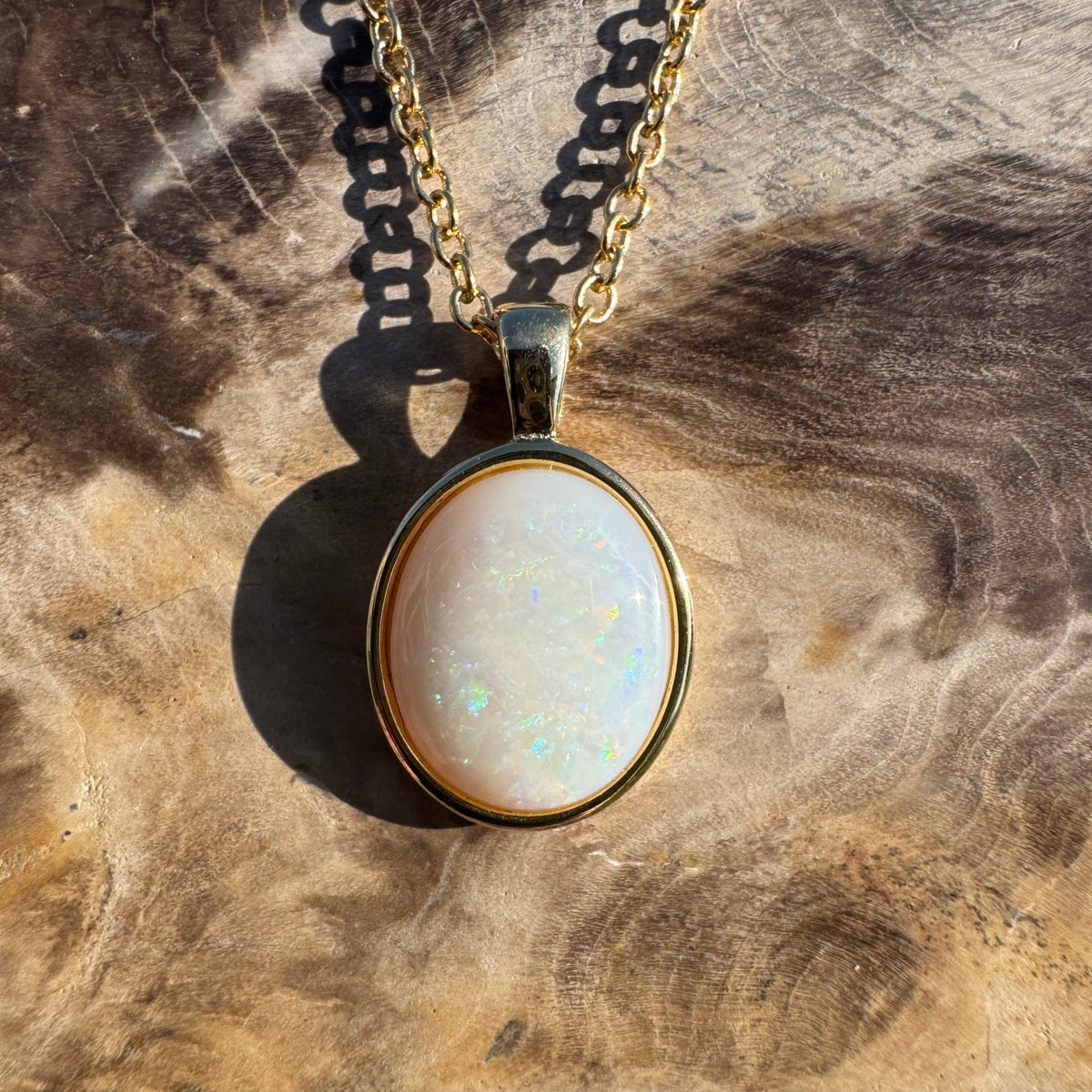 1.8ct Coober Pedy Opal Pendant Necklace ~ 'Standley Chasm Glow' | Yellow Gold Coated 925 Sterling Silver | Solid Australian Opal