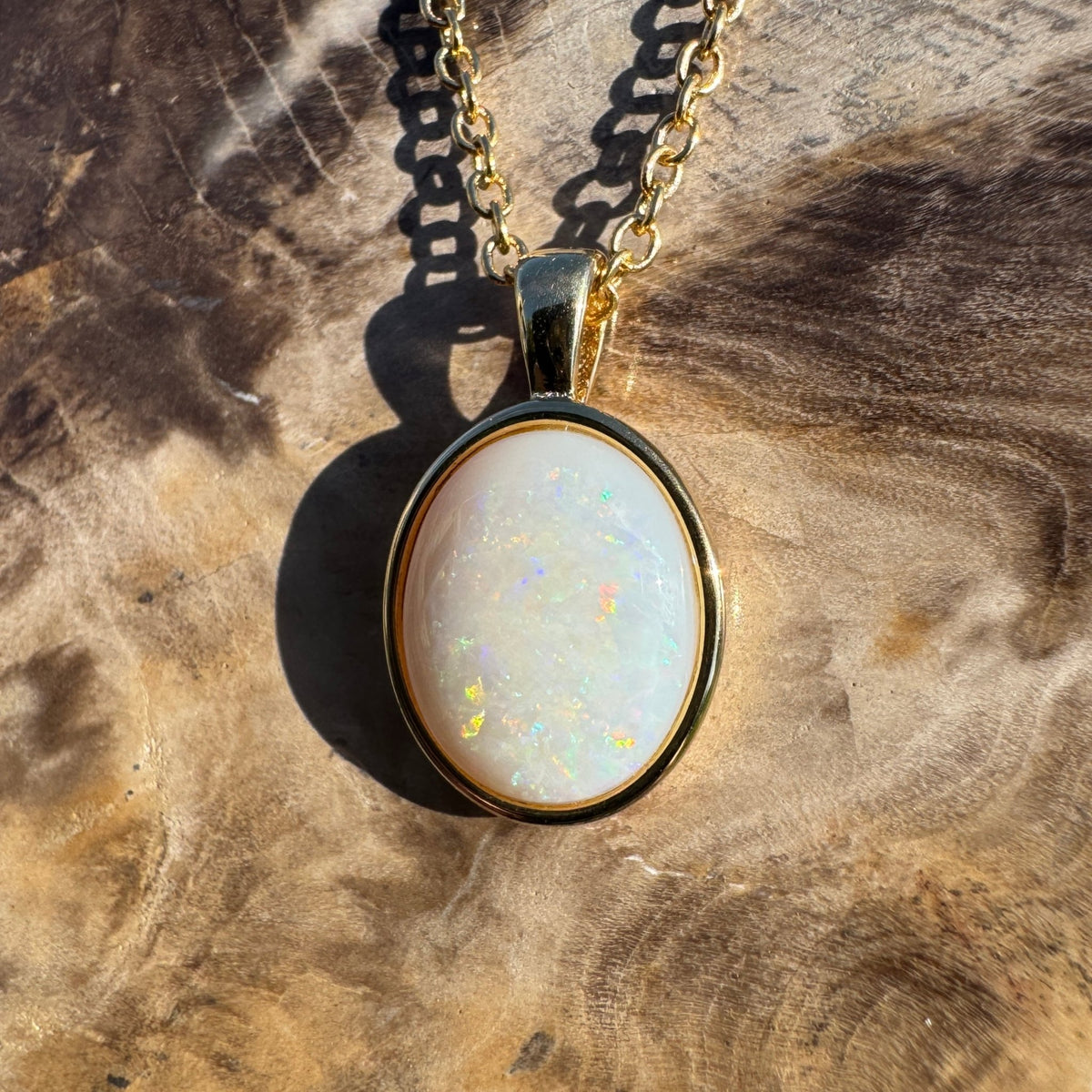 1.8ct Coober Pedy Opal Pendant Necklace ~ 'Standley Chasm Glow' | Yellow Gold Coated 925 Sterling Silver | Solid Australian Opal