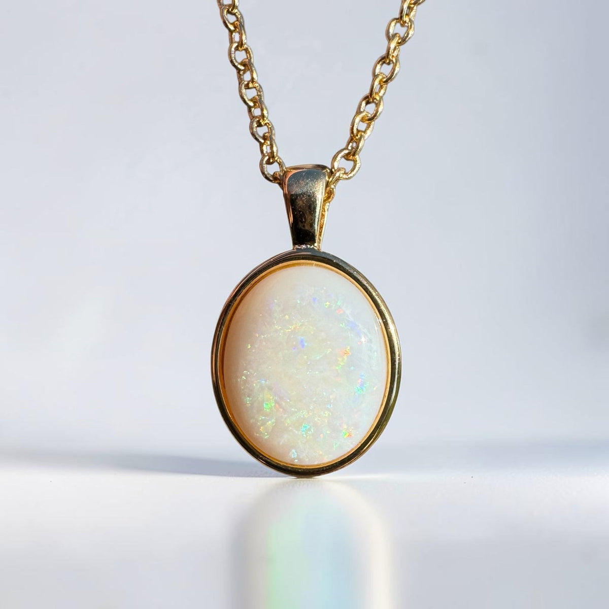 1.8ct Coober Pedy Opal Pendant Necklace ~ 'Standley Chasm Glow' | Yellow Gold Coated 925 Sterling Silver | Solid Australian Opal