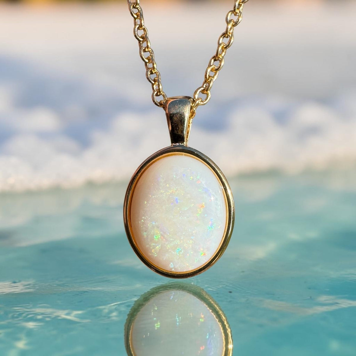 1.8ct Coober Pedy Opal Pendant Necklace ~ 'Standley Chasm Glow' | Yellow Gold Coated 925 Sterling Silver | Solid Australian Opal